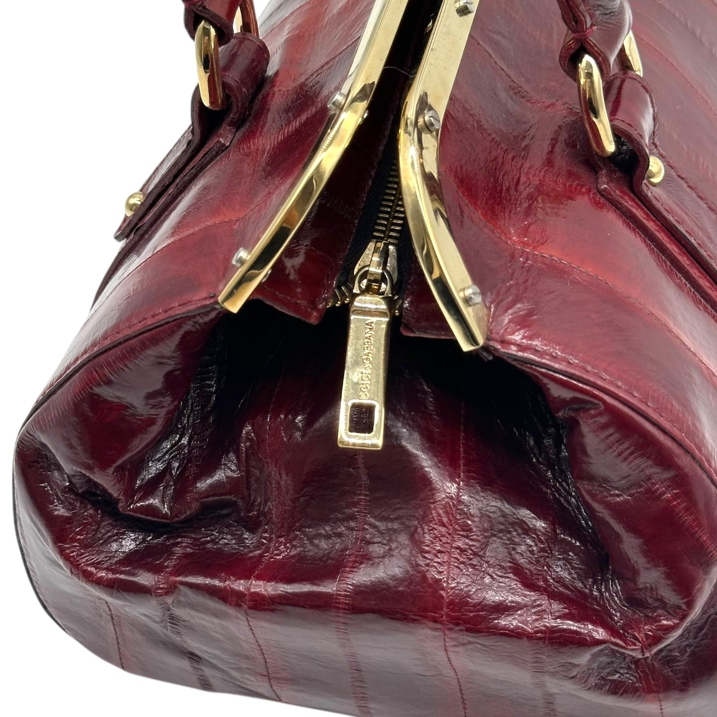 Dolce & Gabbana Burgundy Eel Skin East-West Bowler Bag