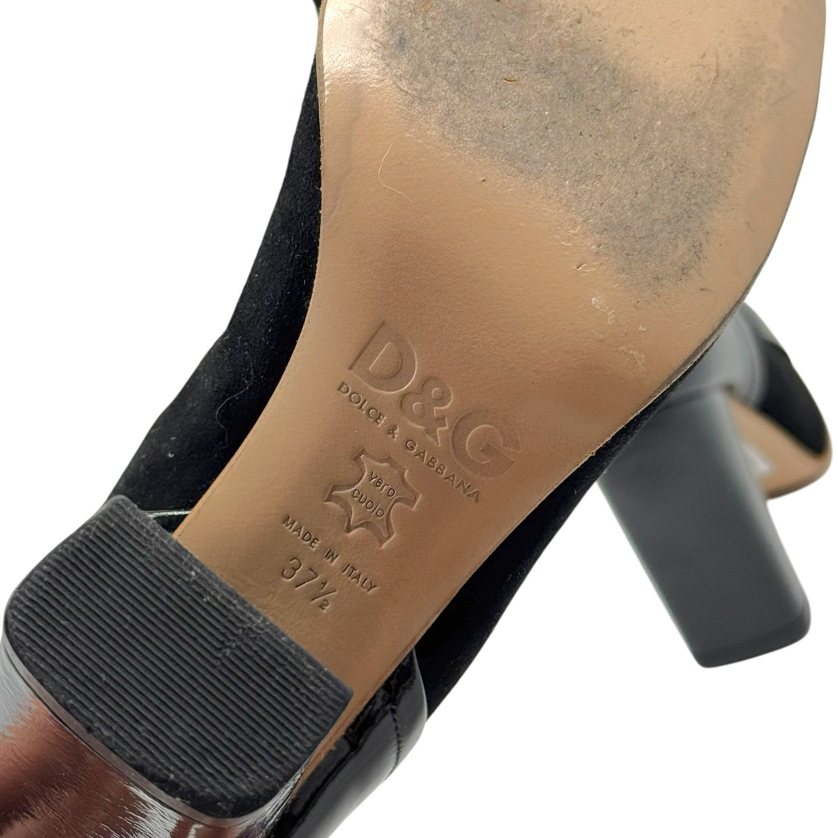D&G Dolce & Gabbana Black Suede & Patent Leather Rounded Toe Heeled Boots