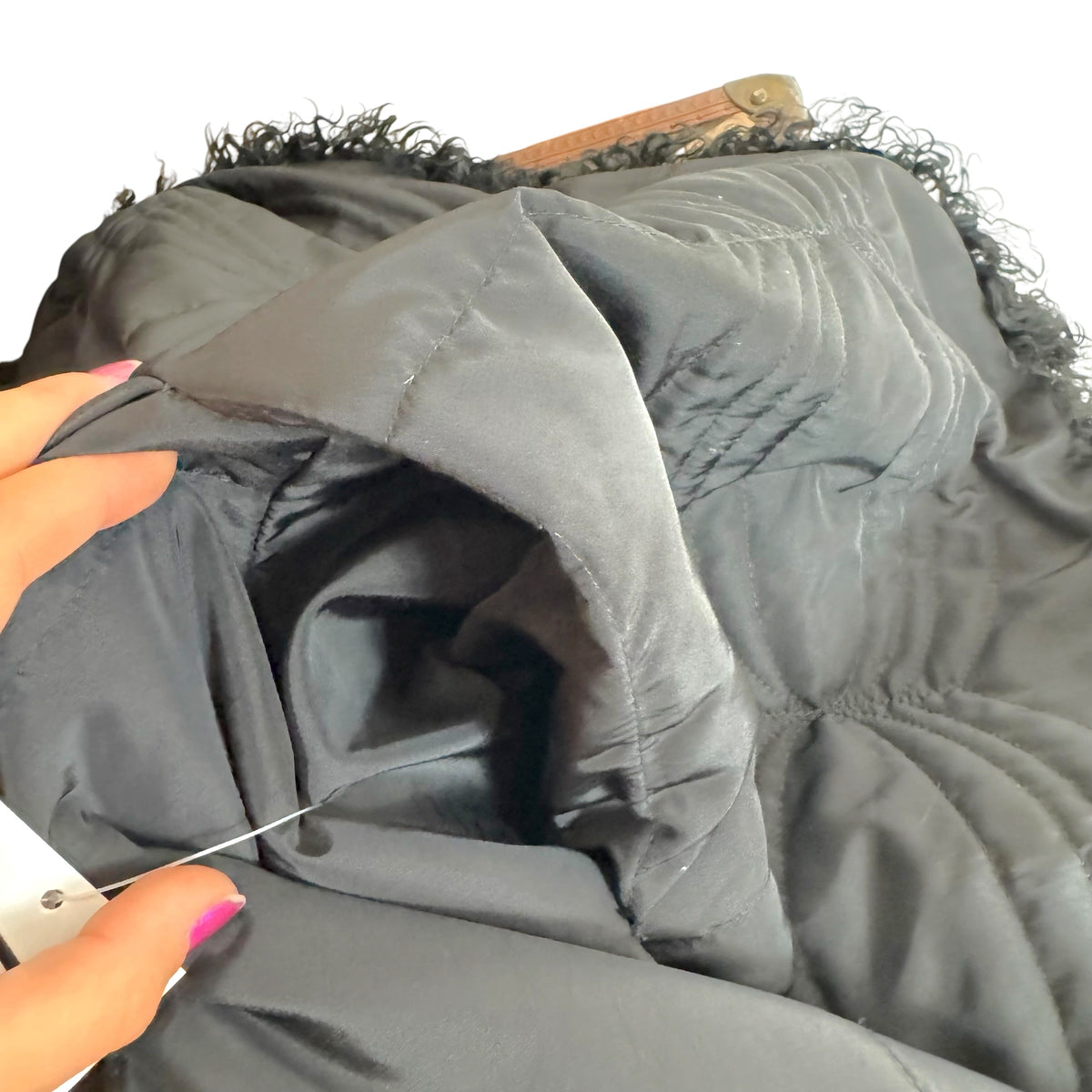 Mongolian Lamb Fur Reversible Mid-Length Coat Black