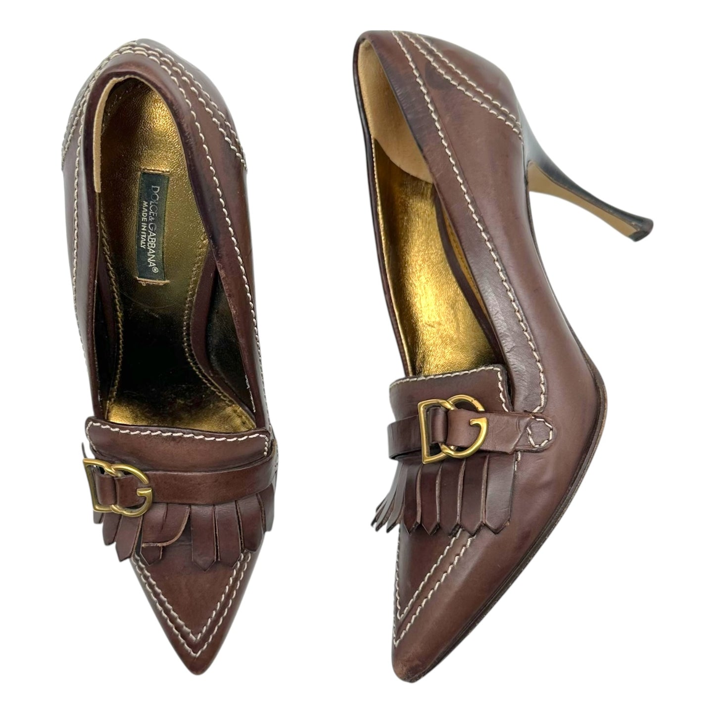 Dolce & Gabbana Brown Leather Heeled Loafers