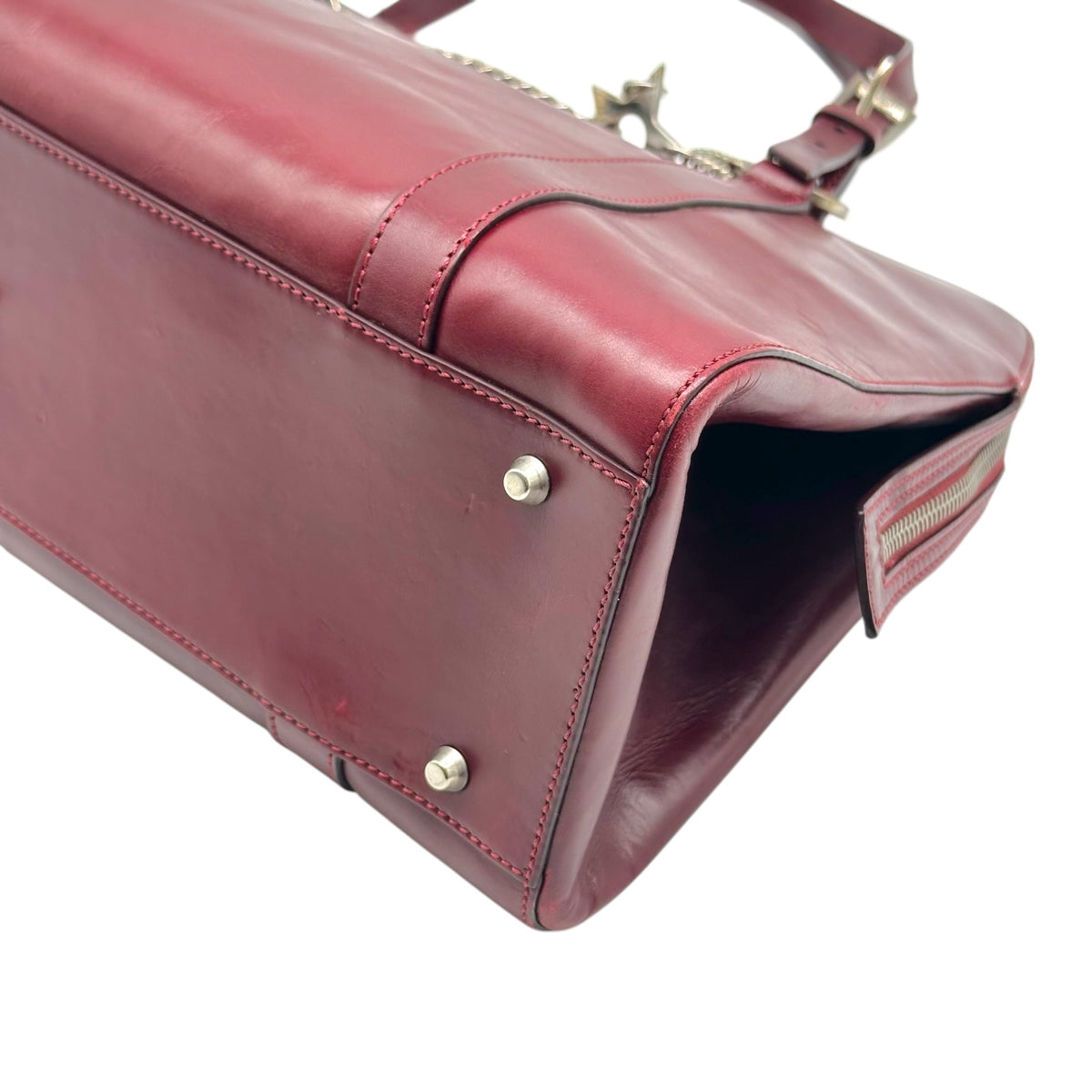 Christian Dior Burgundy Leather Shoulder Bag with Silver Hardware