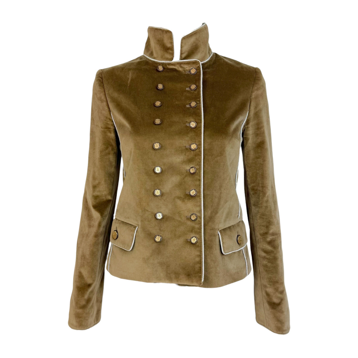 Dolce & Gabbana Khaki Velvet Napoleon Button Front Jacket