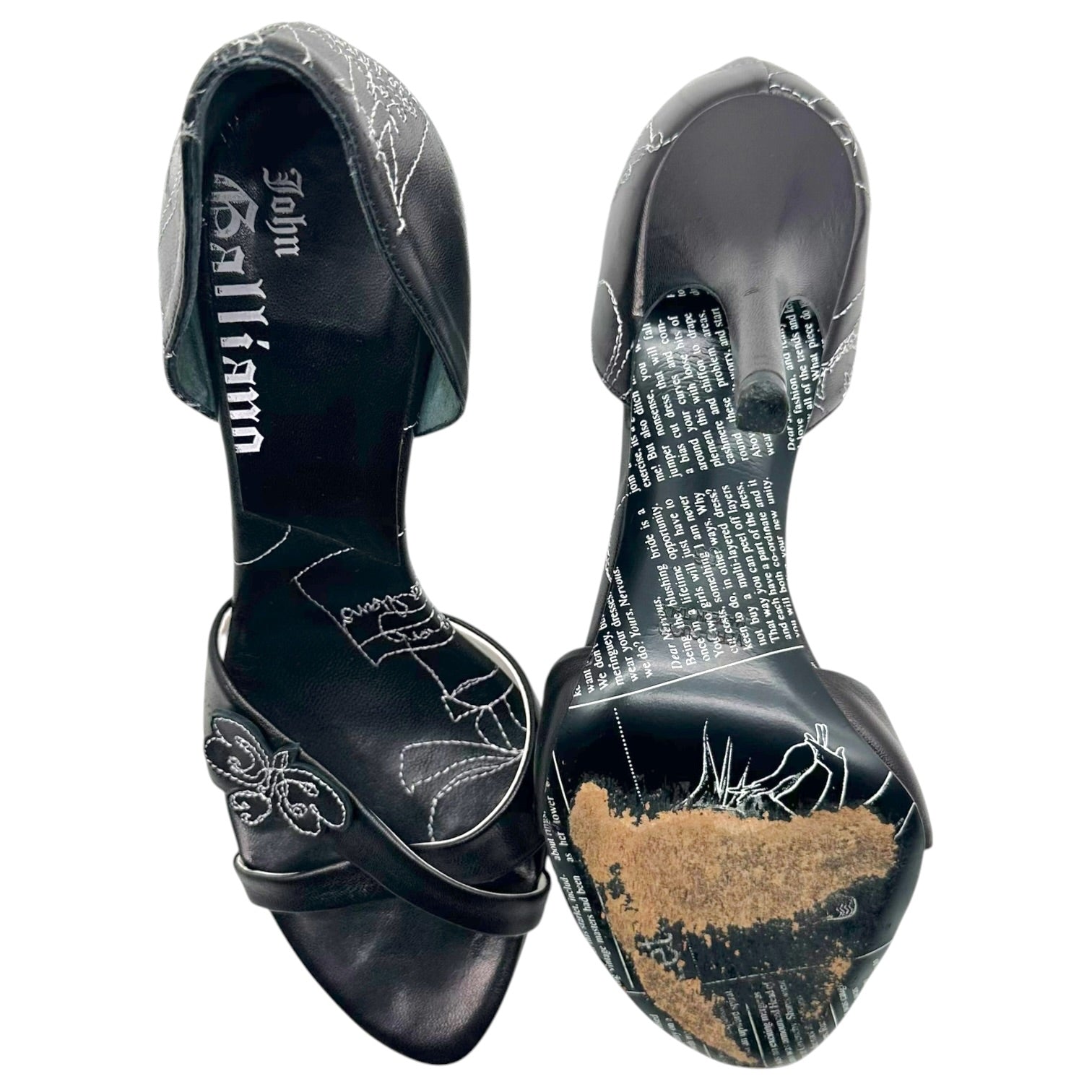 John Galliano Black Leather D'Orsay Heels with Contrast Stitch