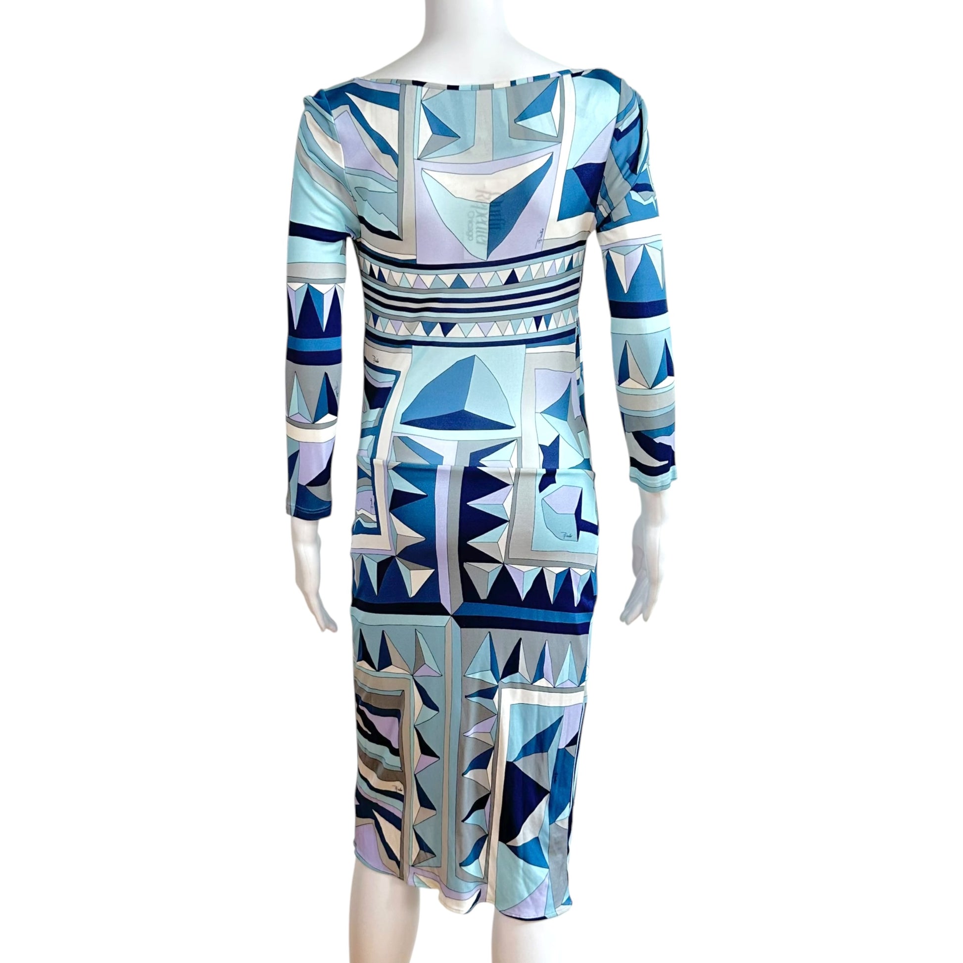 Emilio Pucci Blue Printed Silk Knit Midi Dress