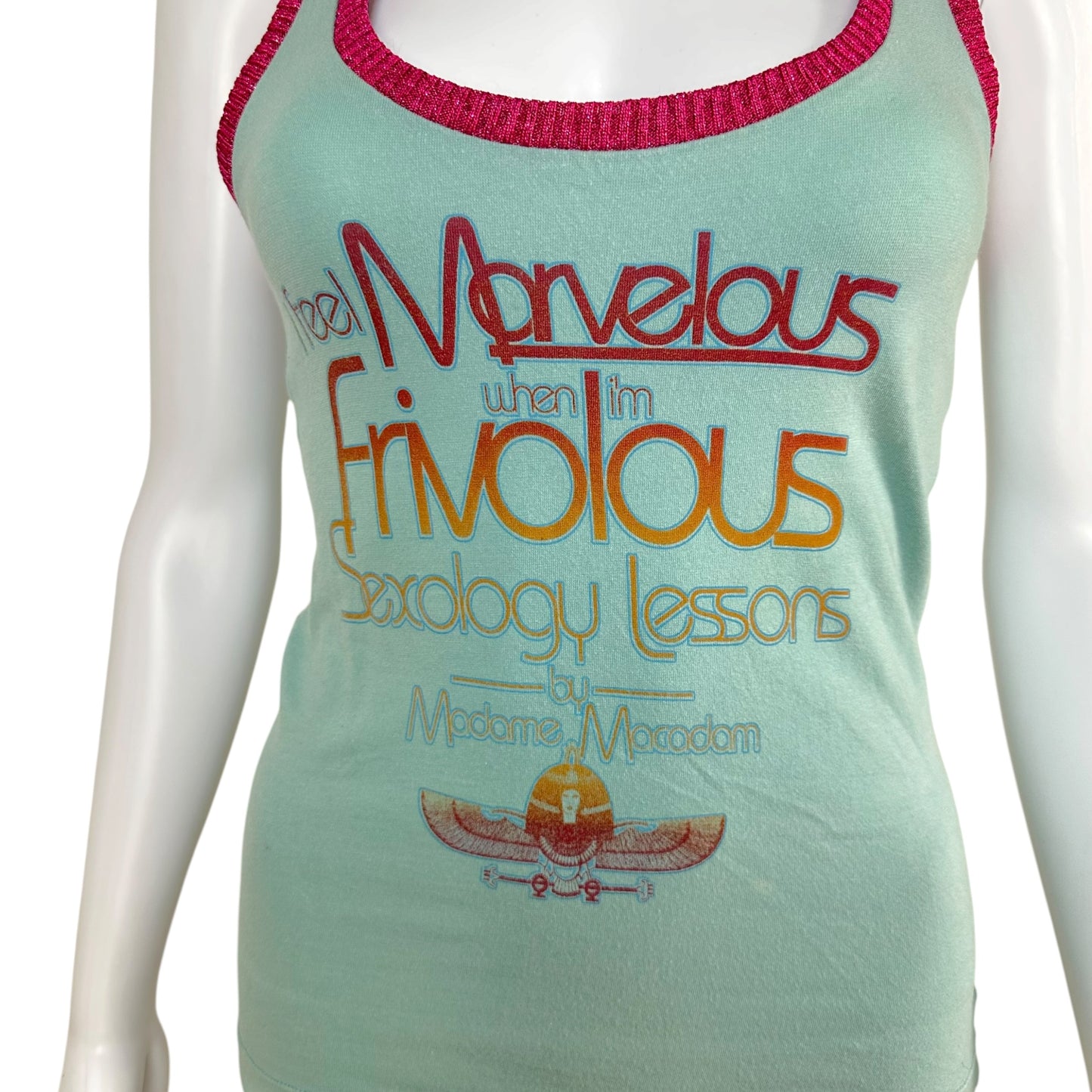 D&G Turquoise Graphic Tank Top with Red Trim