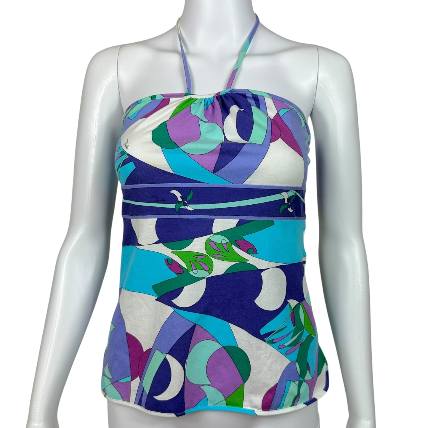 Emilio Pucci Blue Printed Halter Tank Top - Outfit Repeater
