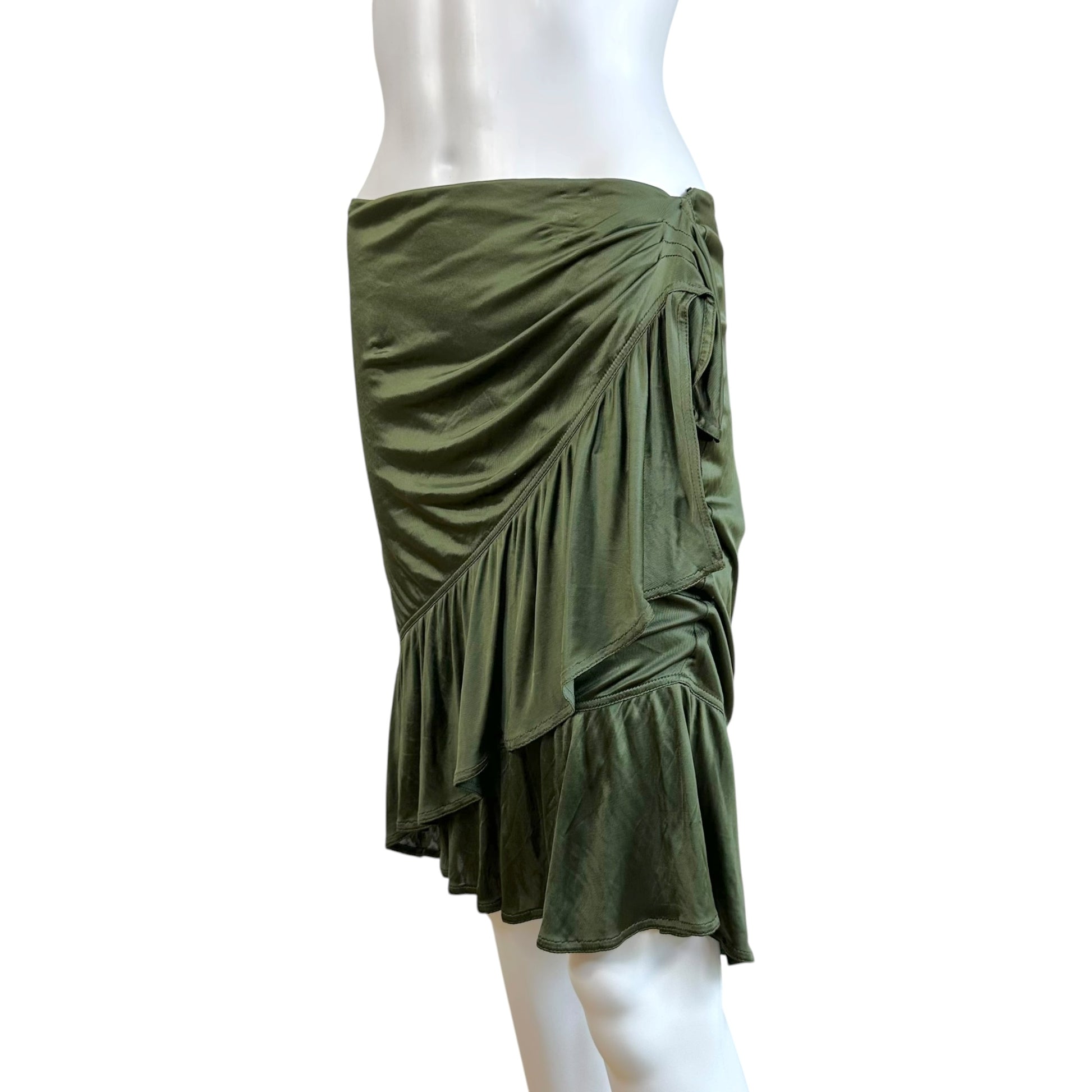 Yves Saint Laurent Khaki Green Knit Silk Midi Skirt