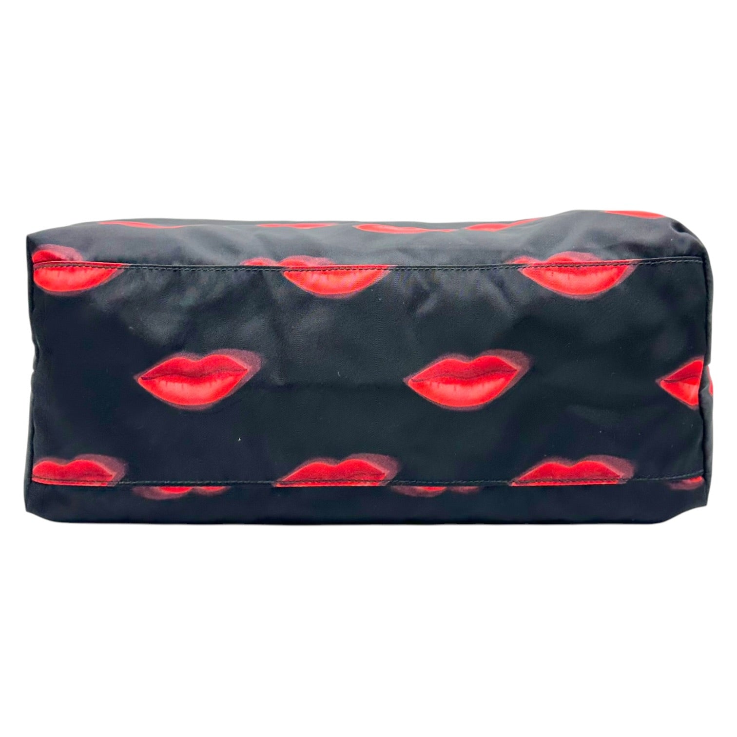 Prada Black Red Lip Print Nylon Tote Bag