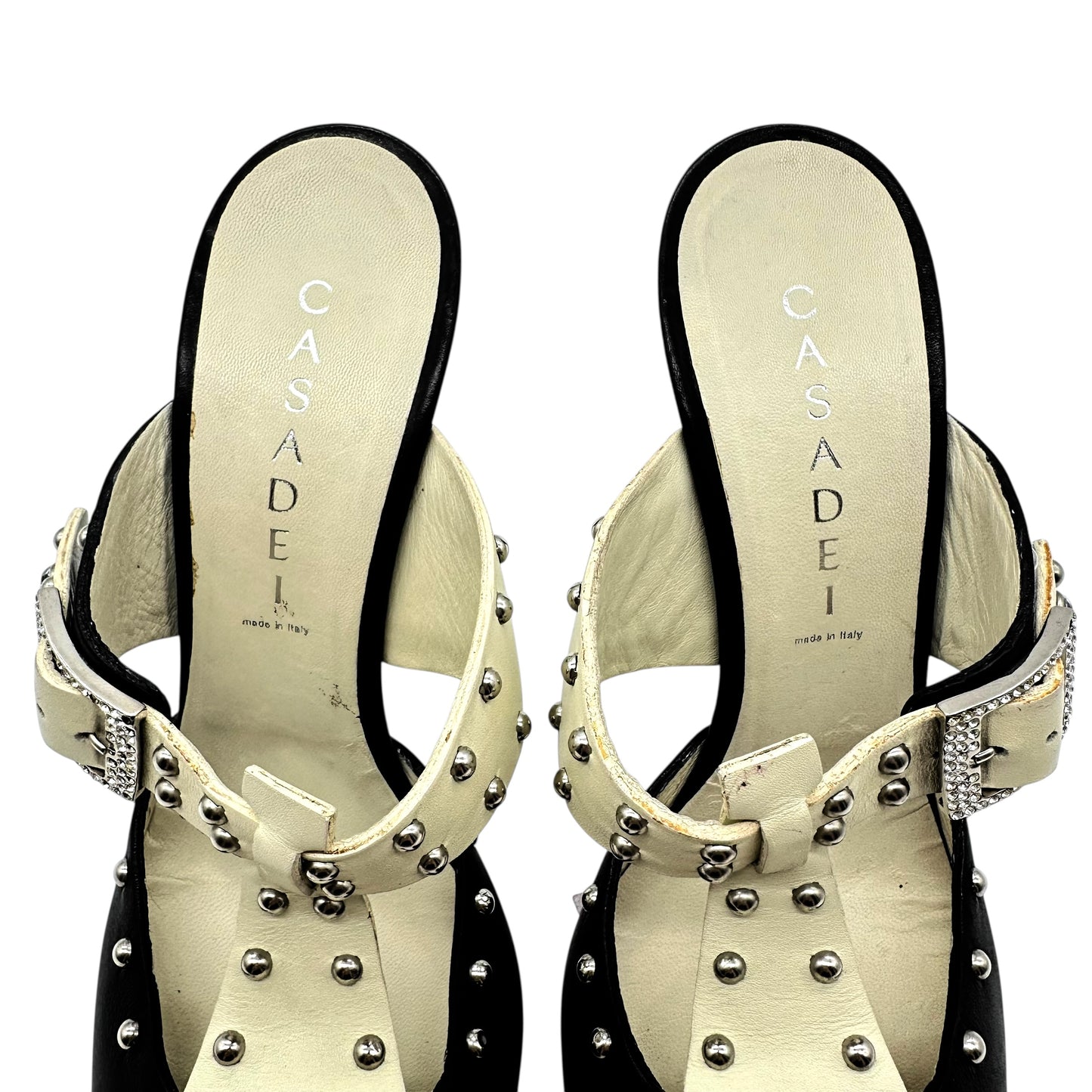 Casadei Studded Black & White Mule Heels