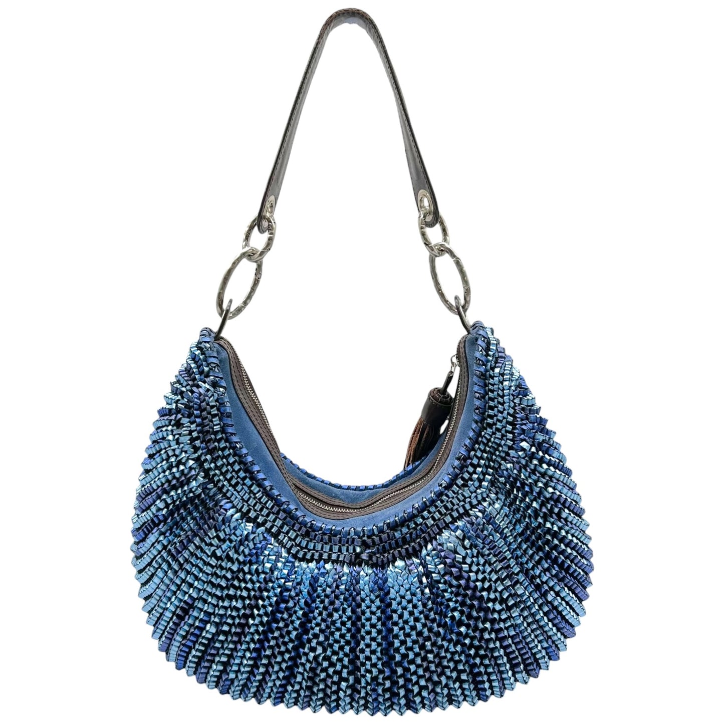 Diane von Furstenberg Blue Metallic Woven Leather Large Hobo Bag