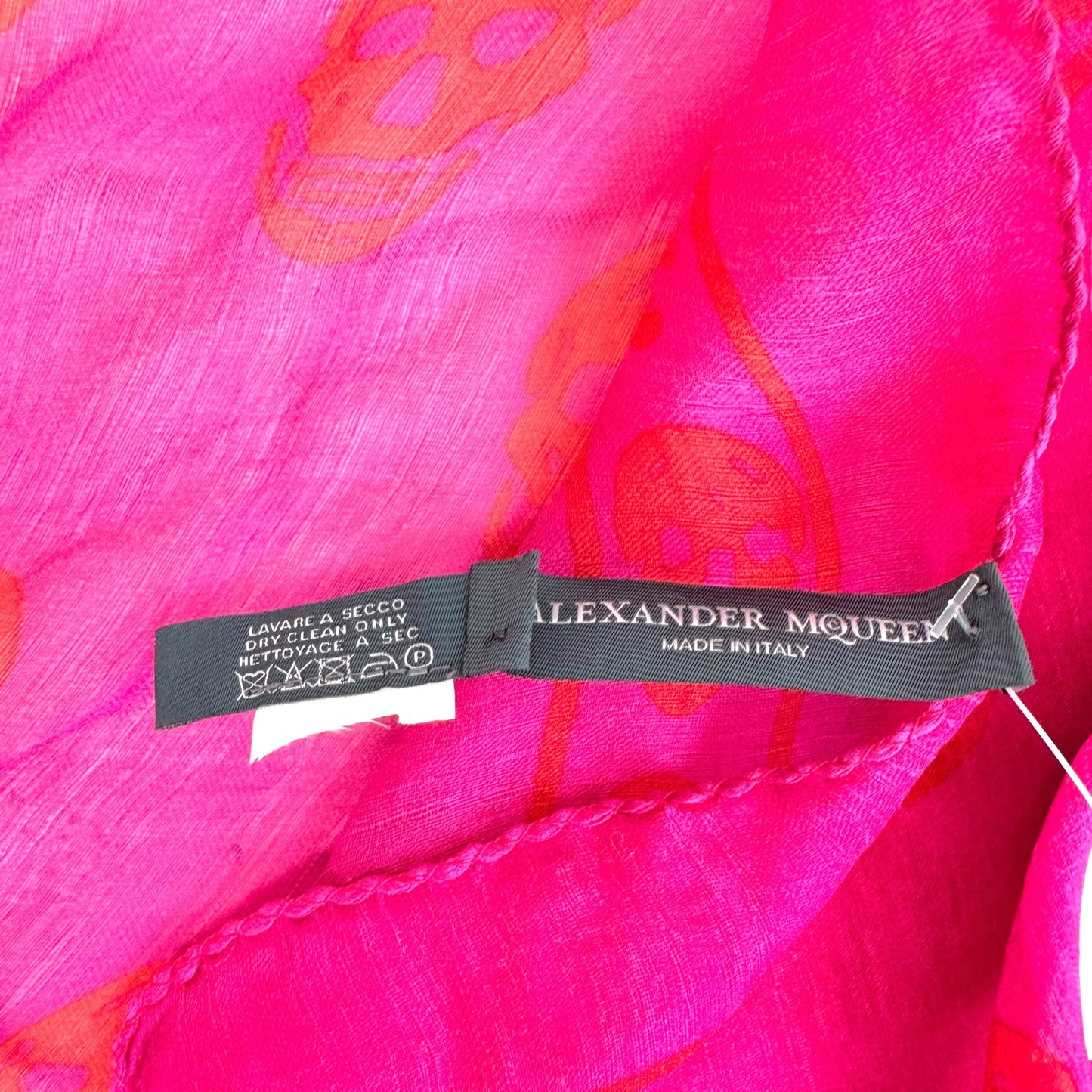 Alexander McQueen Hot Pink & Orange Skull Print Silk Square Scarf