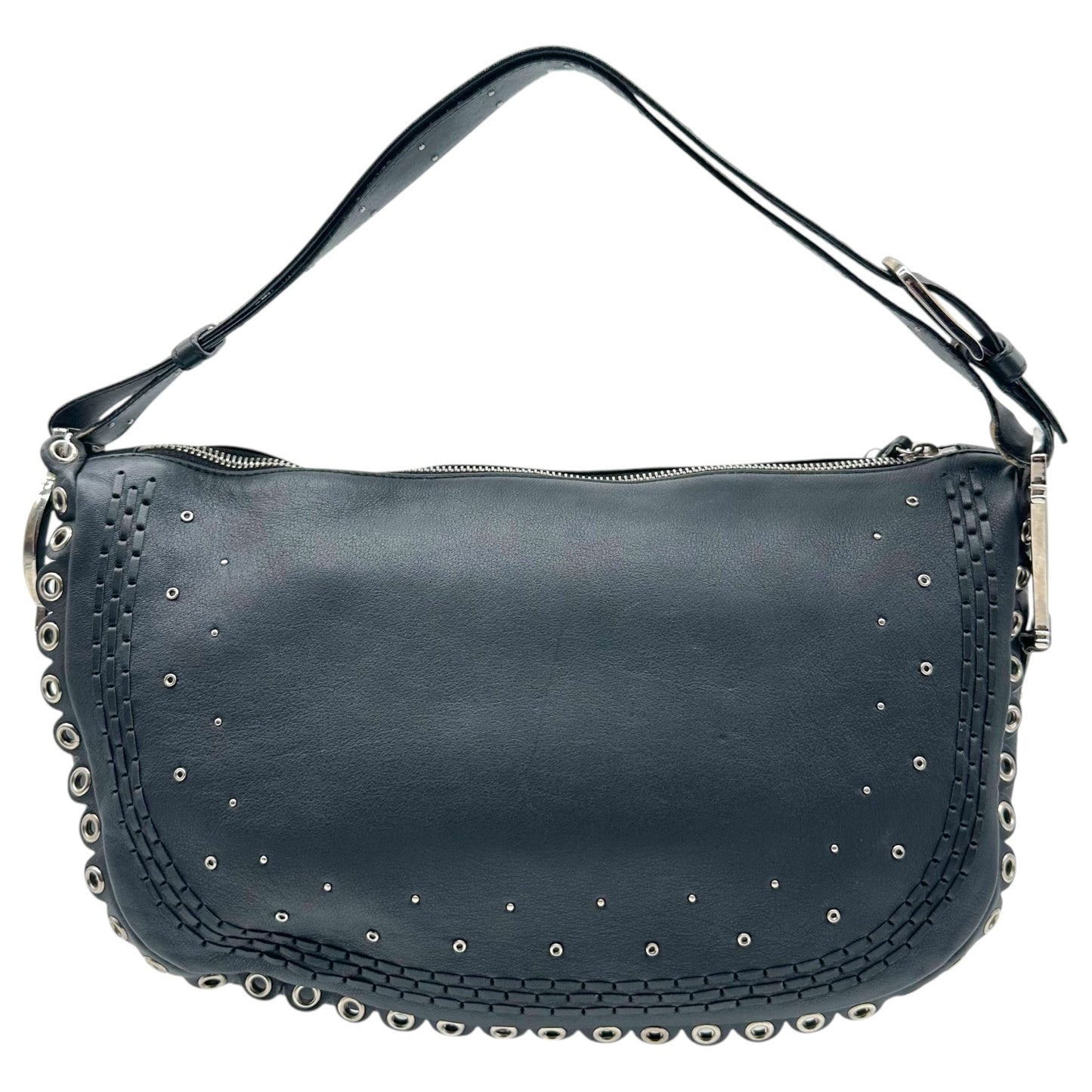 Christian Dior Black Leather Rivet Shoulder Bag