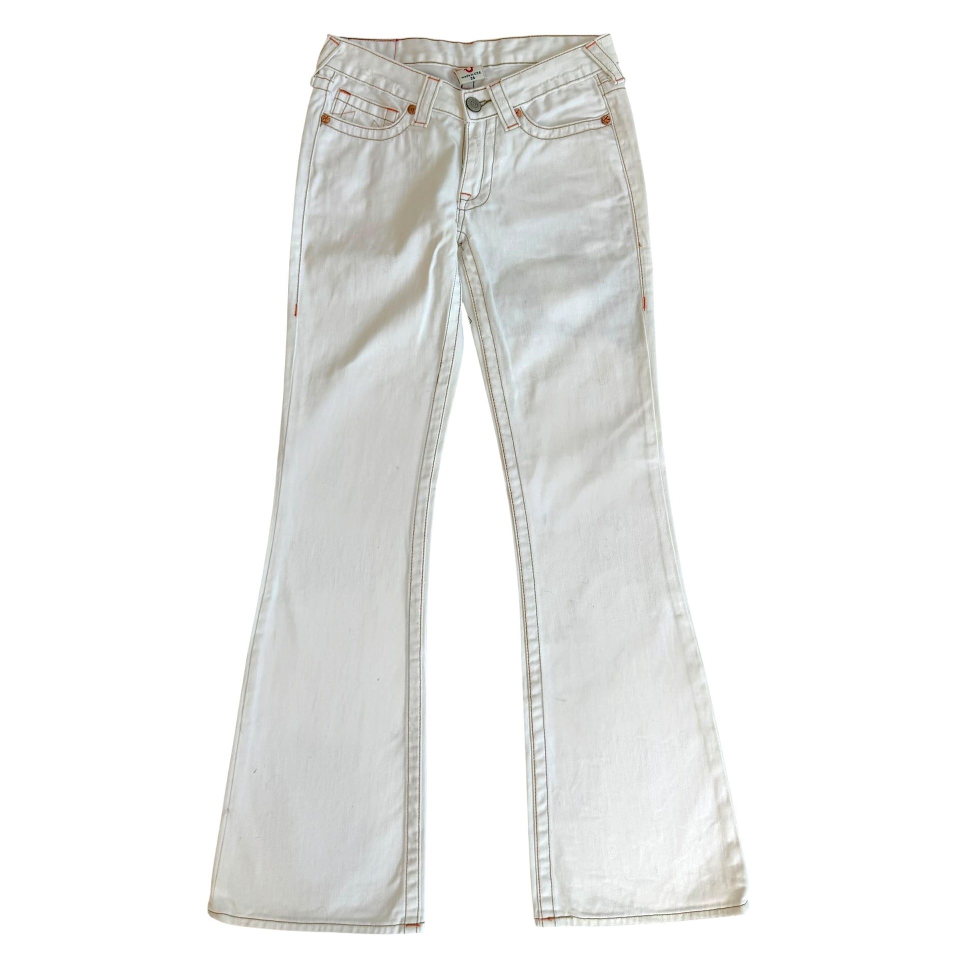True Religion White Low Rise Flare Jeans with Embroidery