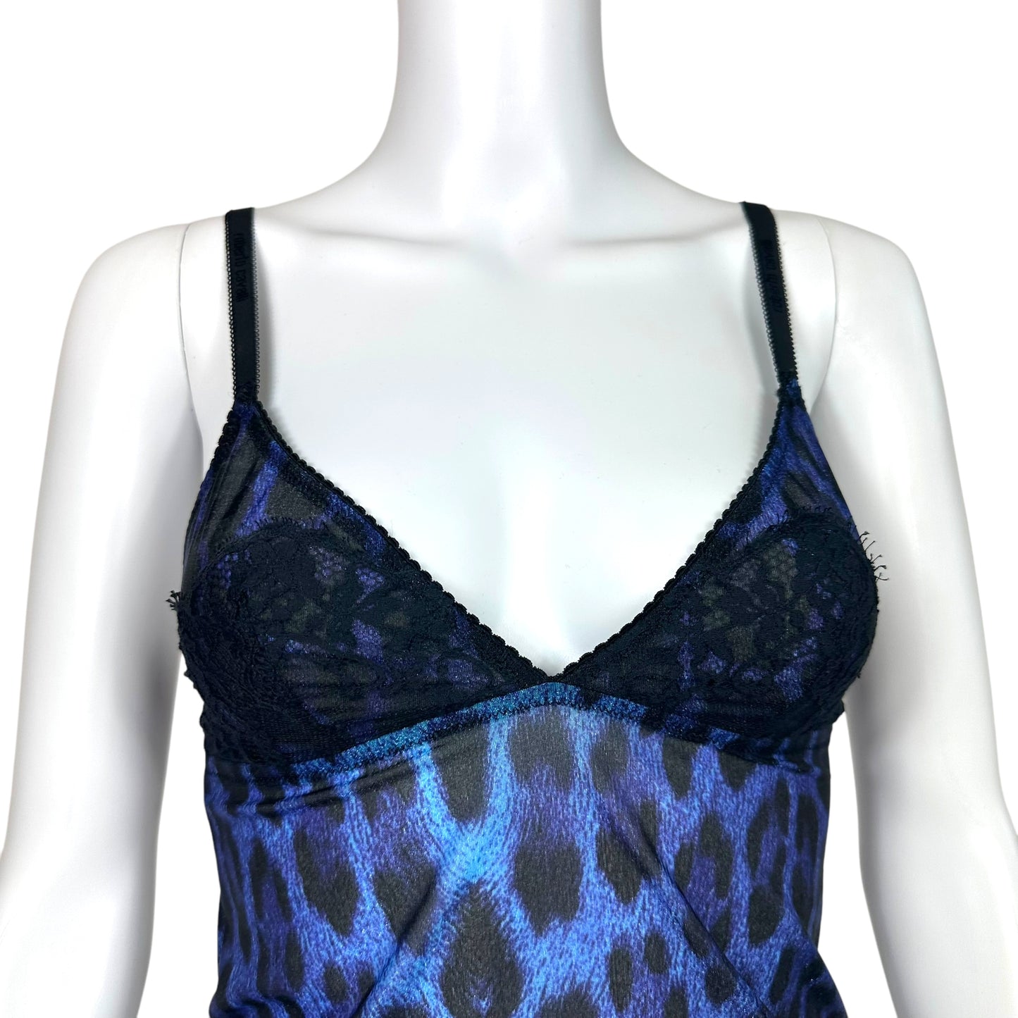 Roberto Cavalli Blue Leopard Print Lace Trim Cami NEW - Outfit Repeater