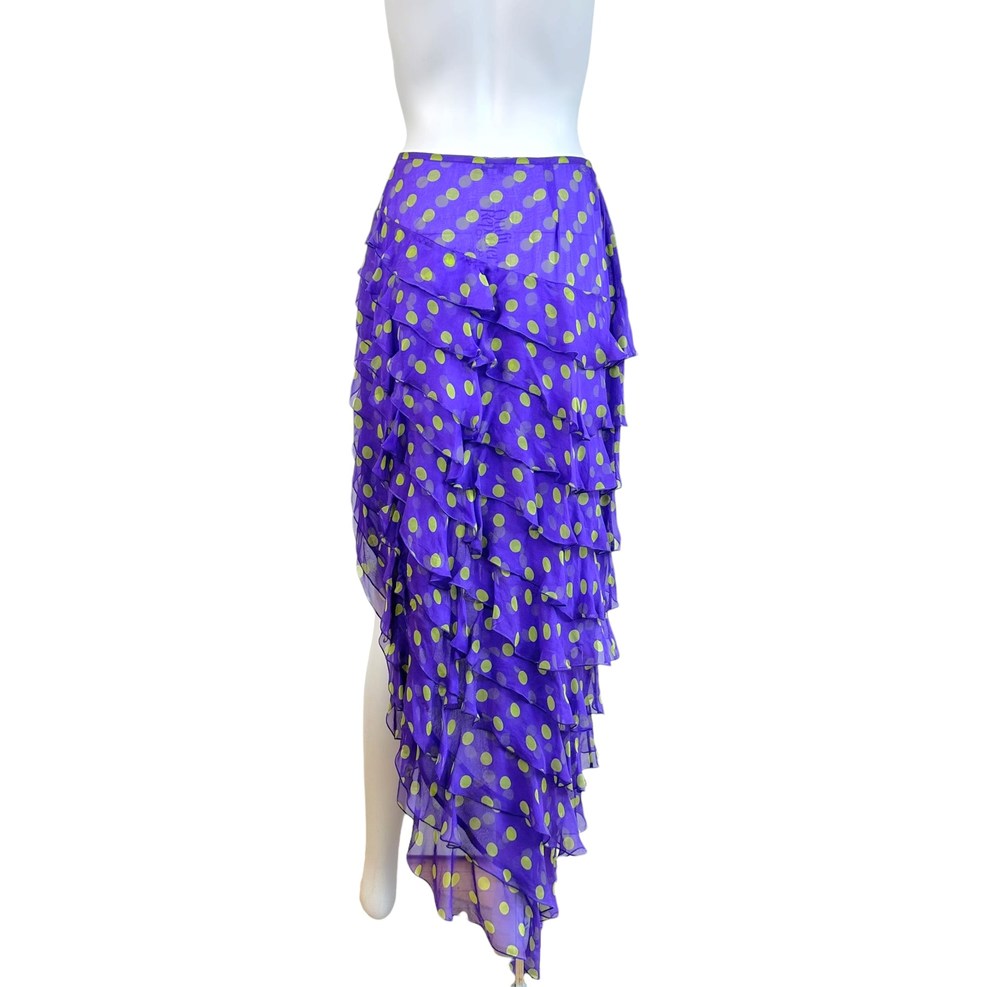 Emanuel Ungaro Silk Wrap Maxi Skirt Purple Green Polka Dot
