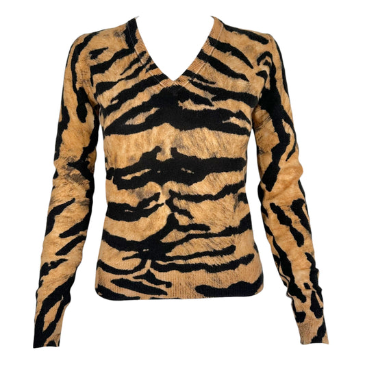Dolce & Gabbana Tiger Print Cropped V-Neck Cashmere Sweater