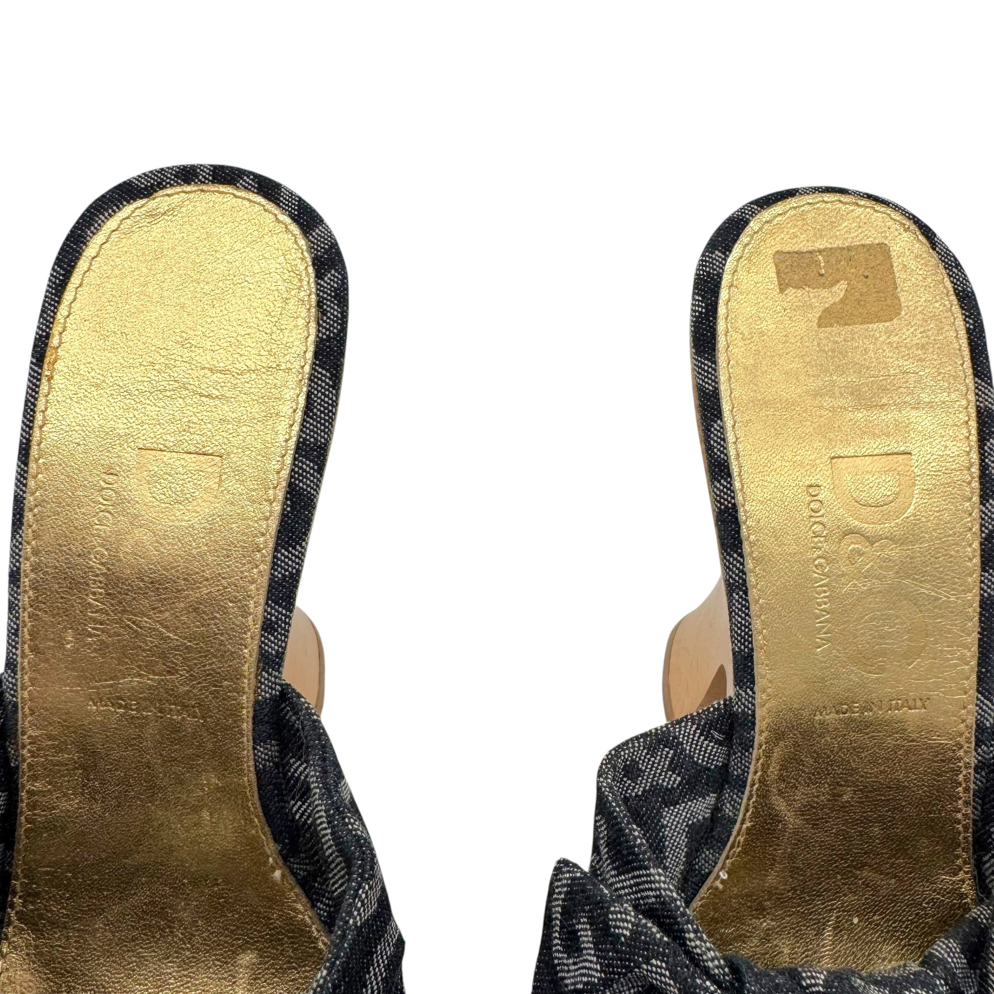D&G Dolce & Gabbana Blue Denim Patterned Wedge Mule Heels - Outfit Repeater