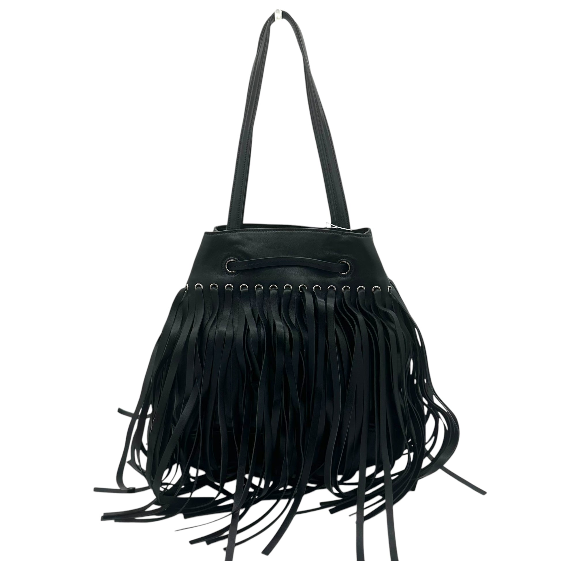 Prada Black Leather Fringe Bucket Bag - Outfit Repeater