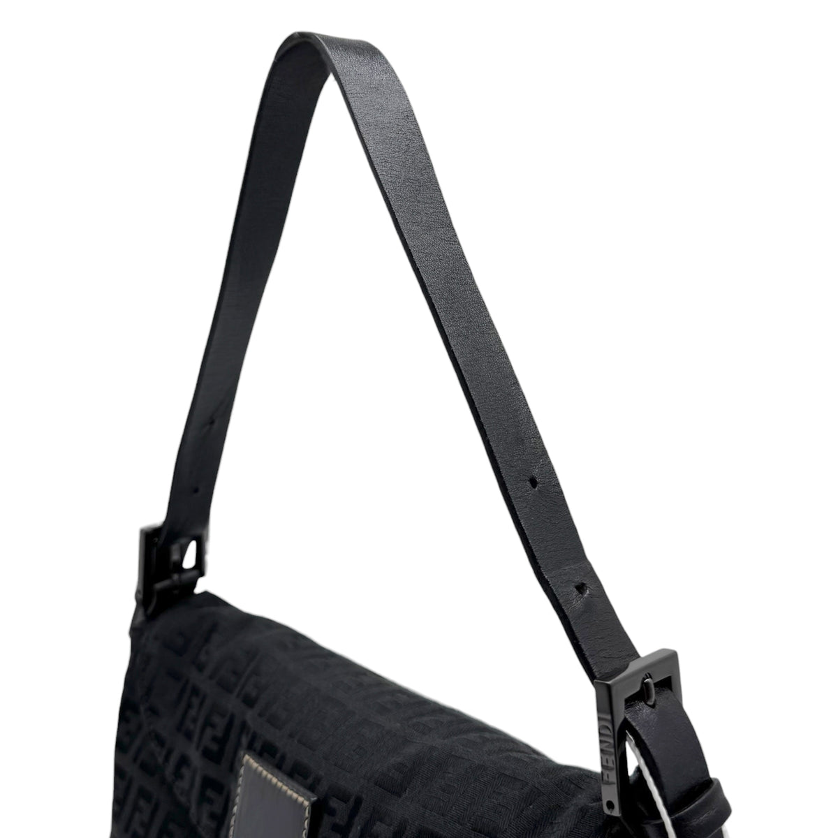 Fendi Black Zucchino Monogram Fold-Over Baguette Bag