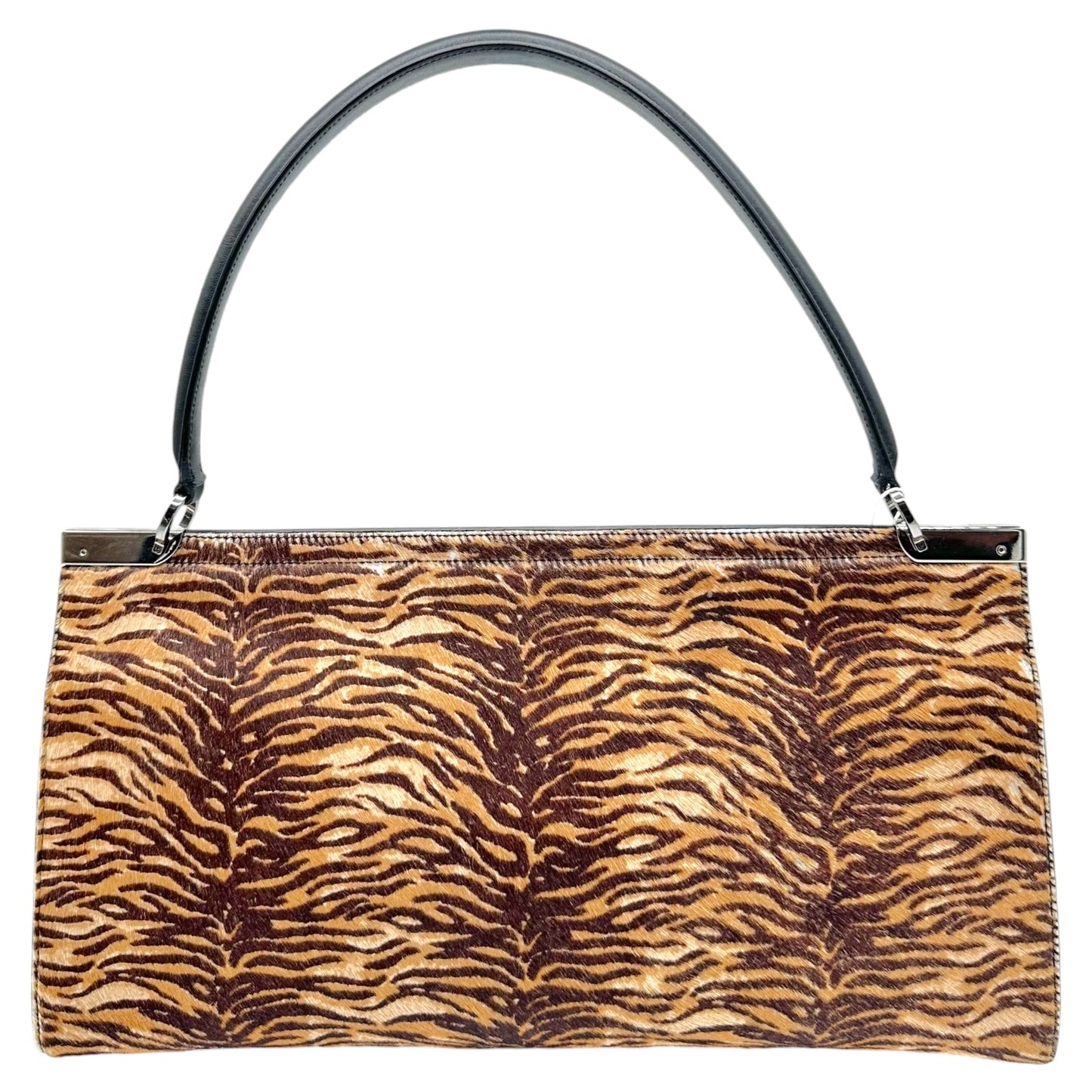 Salvatore Ferragamo Brown Zebra Print Ponyahir Large Gancini Shoulder Bag