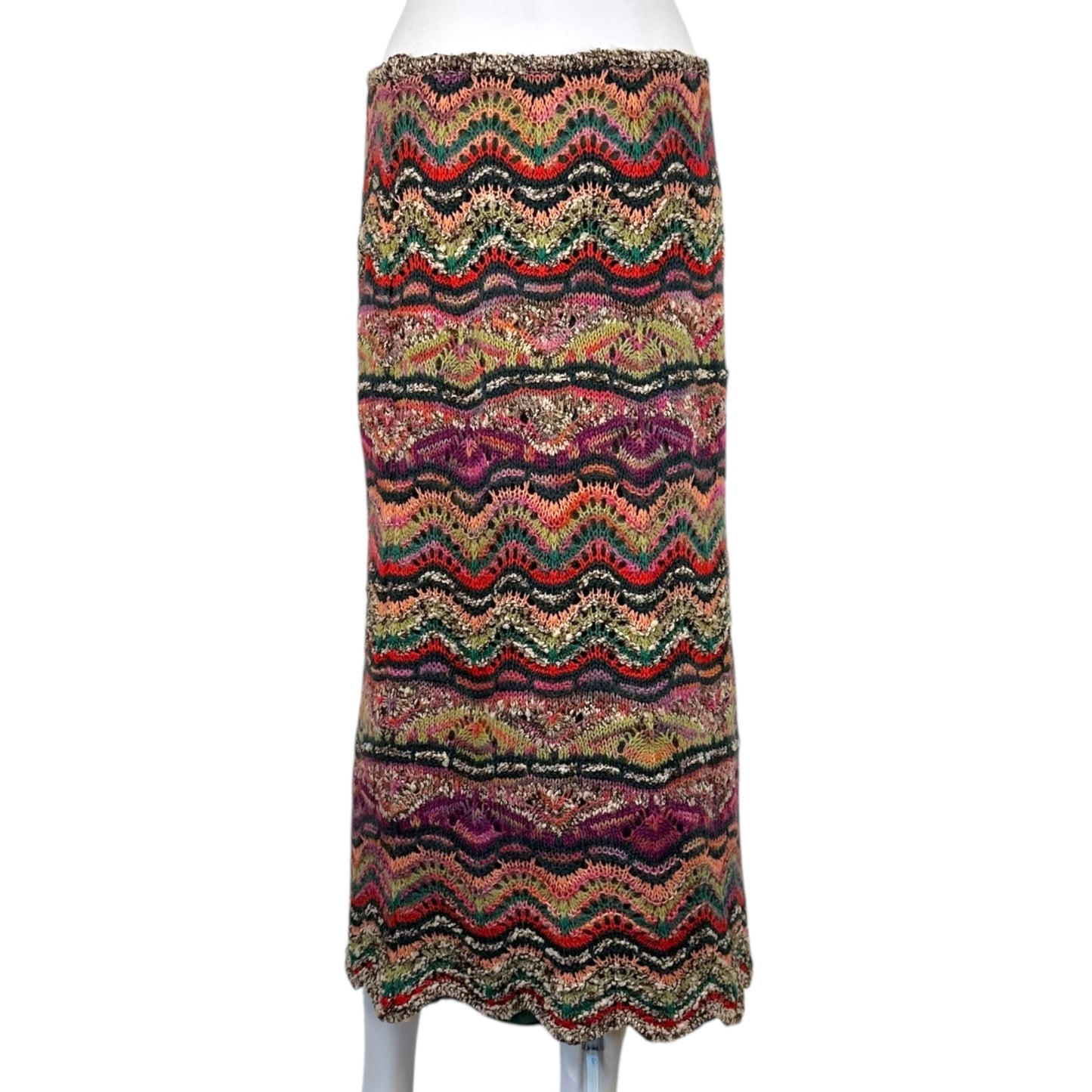 Missoni Pink Multicolor Thick Chevron Knit Maxi Skirt