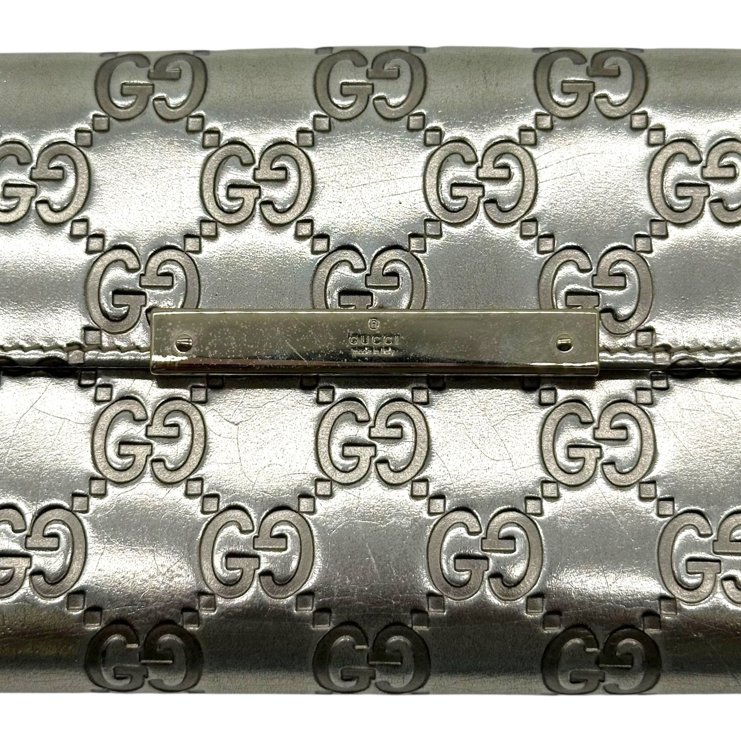 Gucci Silver Guccissima Embossed Monogram Long Wallet