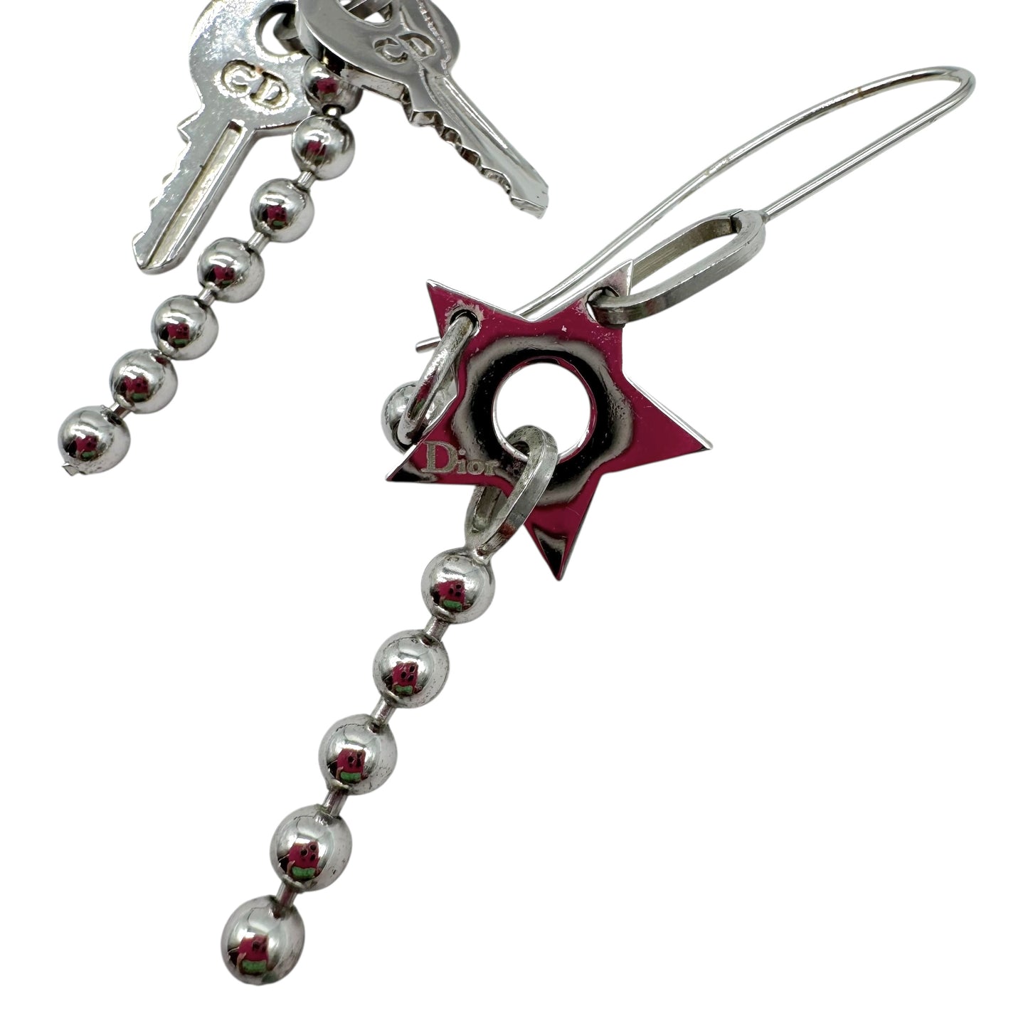 Christian Dior Silver Star & Key Logo Dangly Earrings