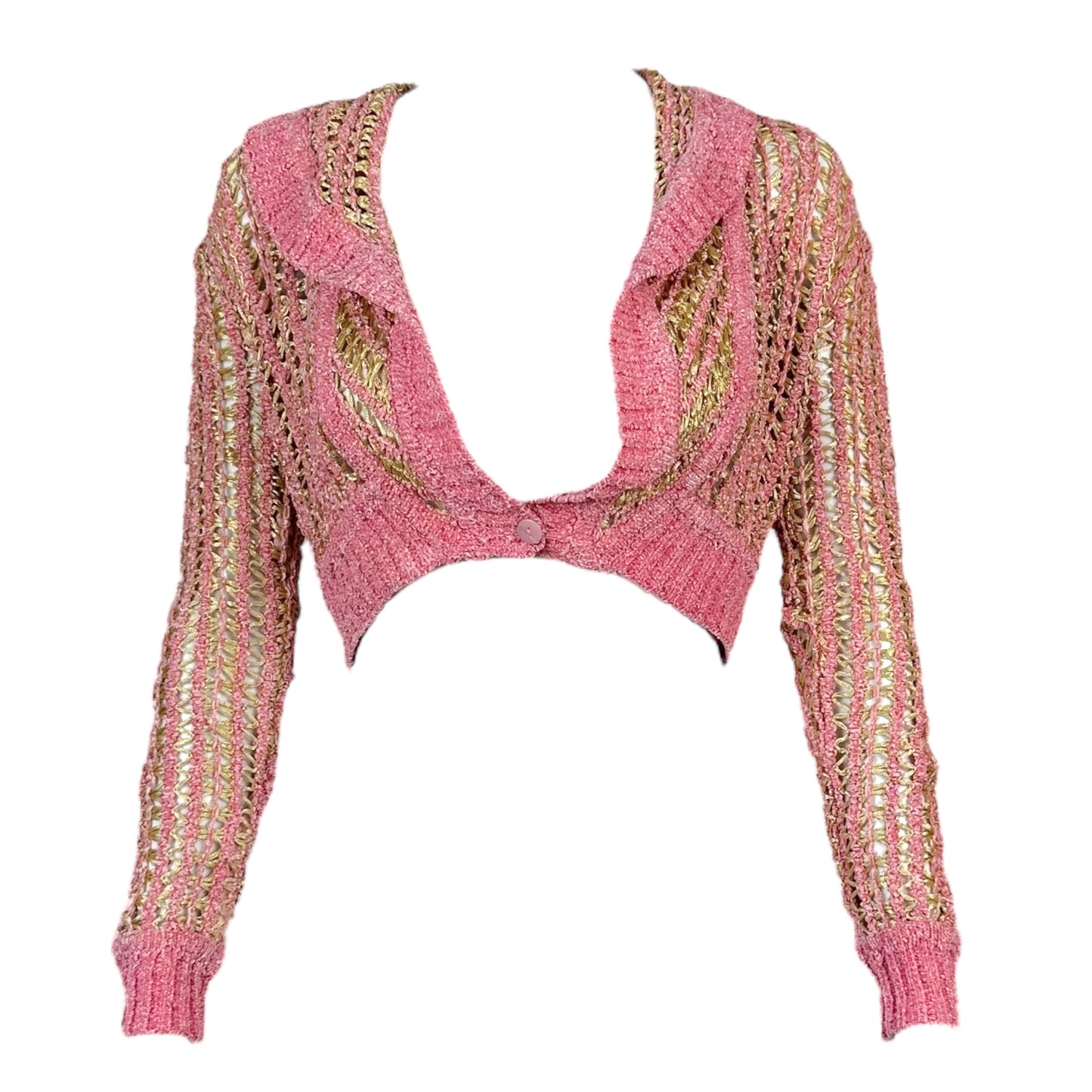 Christian Dior S/S 2000 Pink & Yellow Crochet Cropped Cardigan
