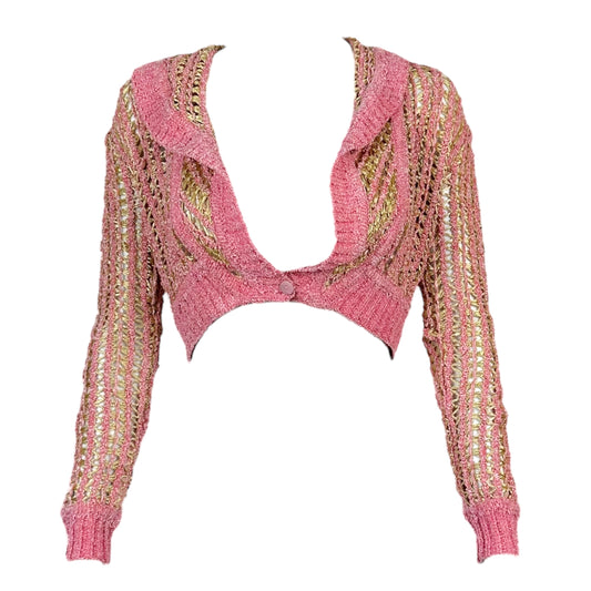 Christian Dior S/S 2000 Pink & Yellow Crochet Cropped Cardigan - Outfit Repeater