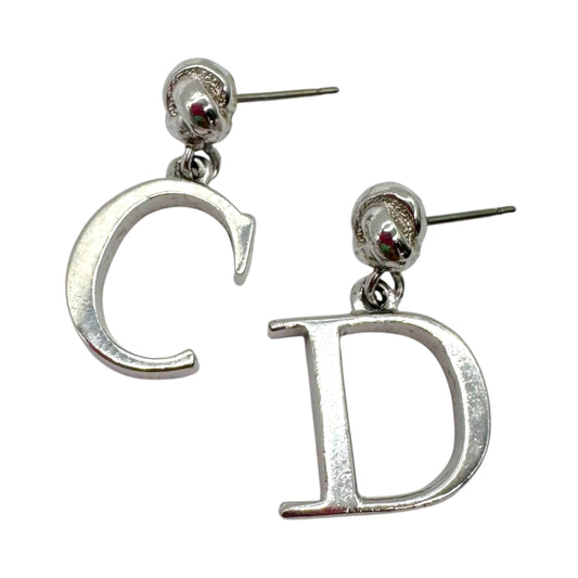 Christian Dior Silver Logo Dangly Stud Earrings