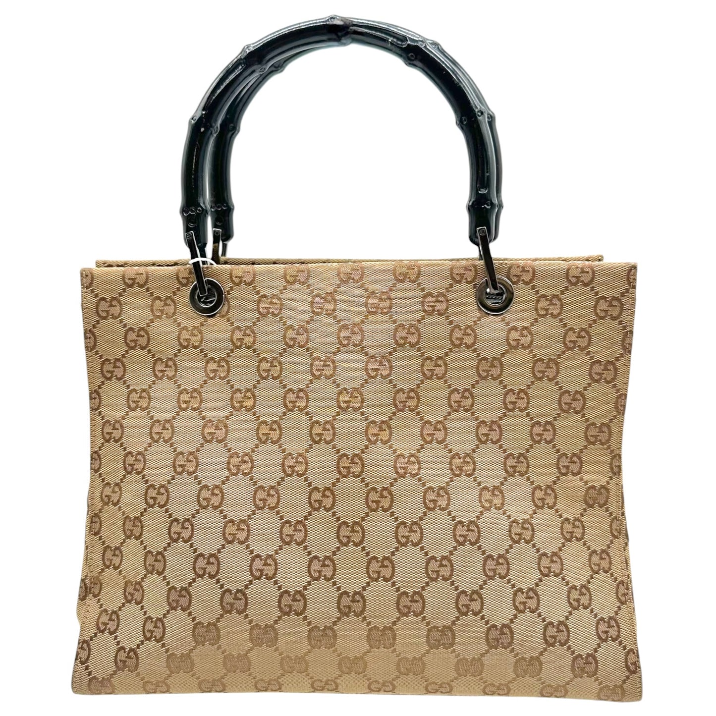 Gucci Tan Monogram Bamboo Handle Mini Tote Bag
