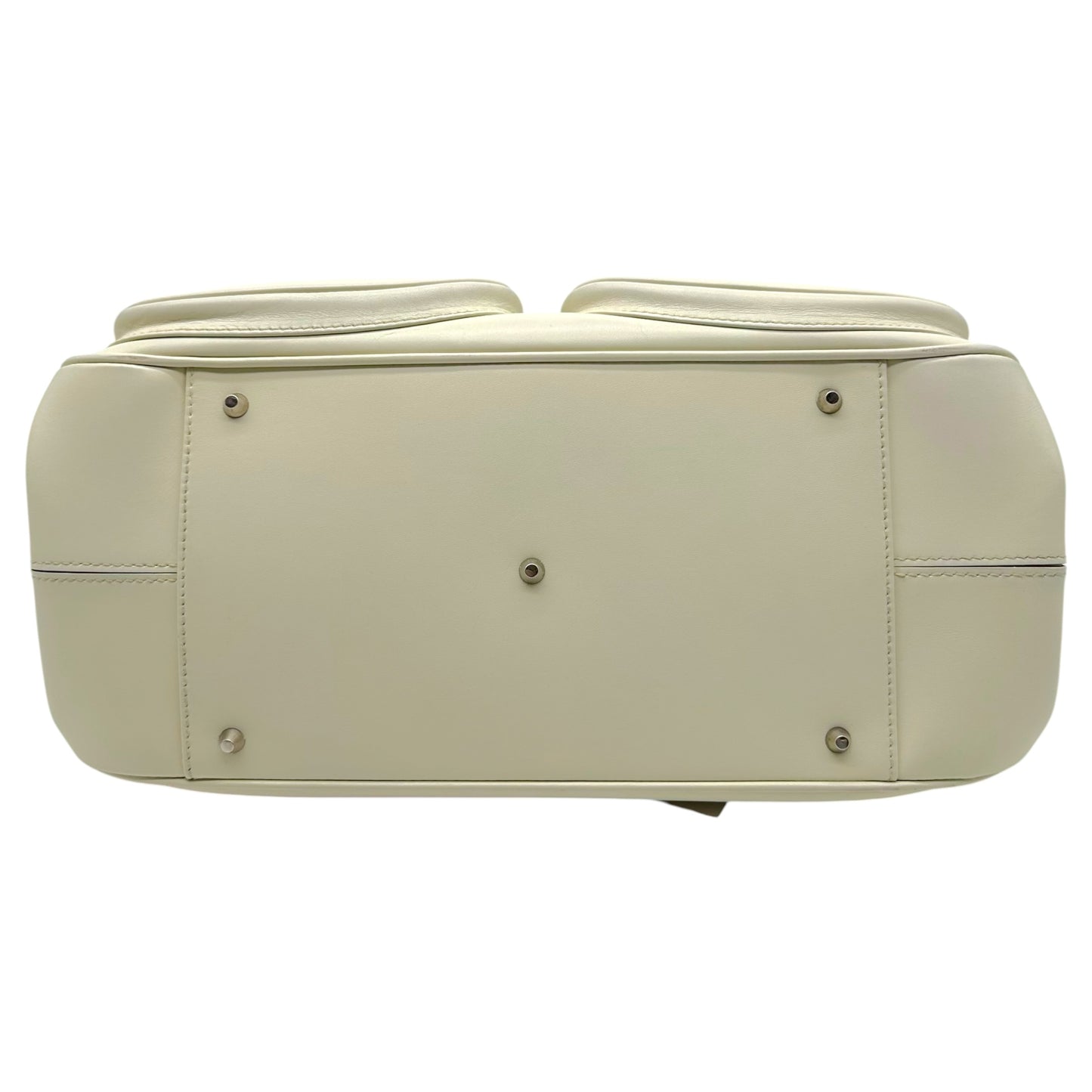 Christian Dior White Leather CD Charm East-West Bowler Handbag