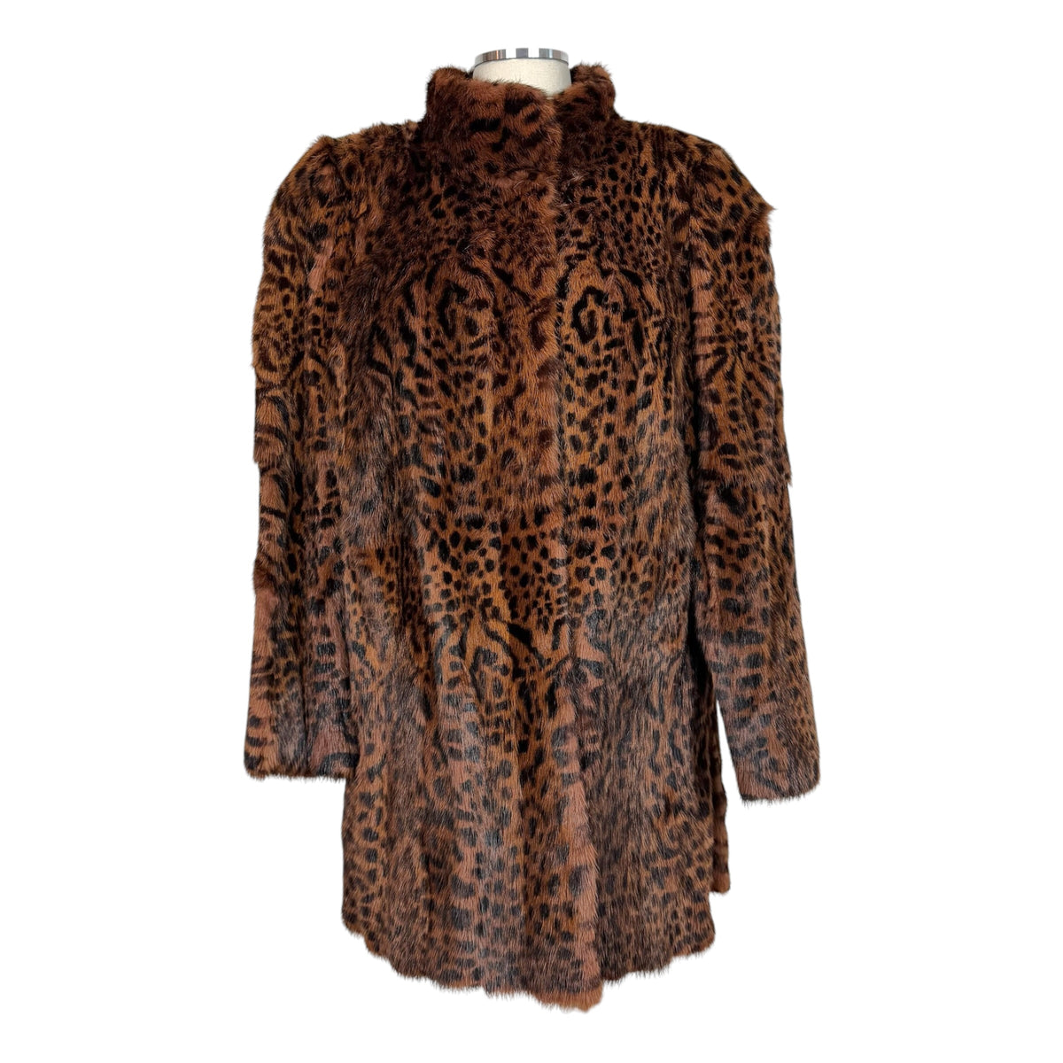 Emba Leopard Print Weasel Fur Coat 1990s Vintage XS