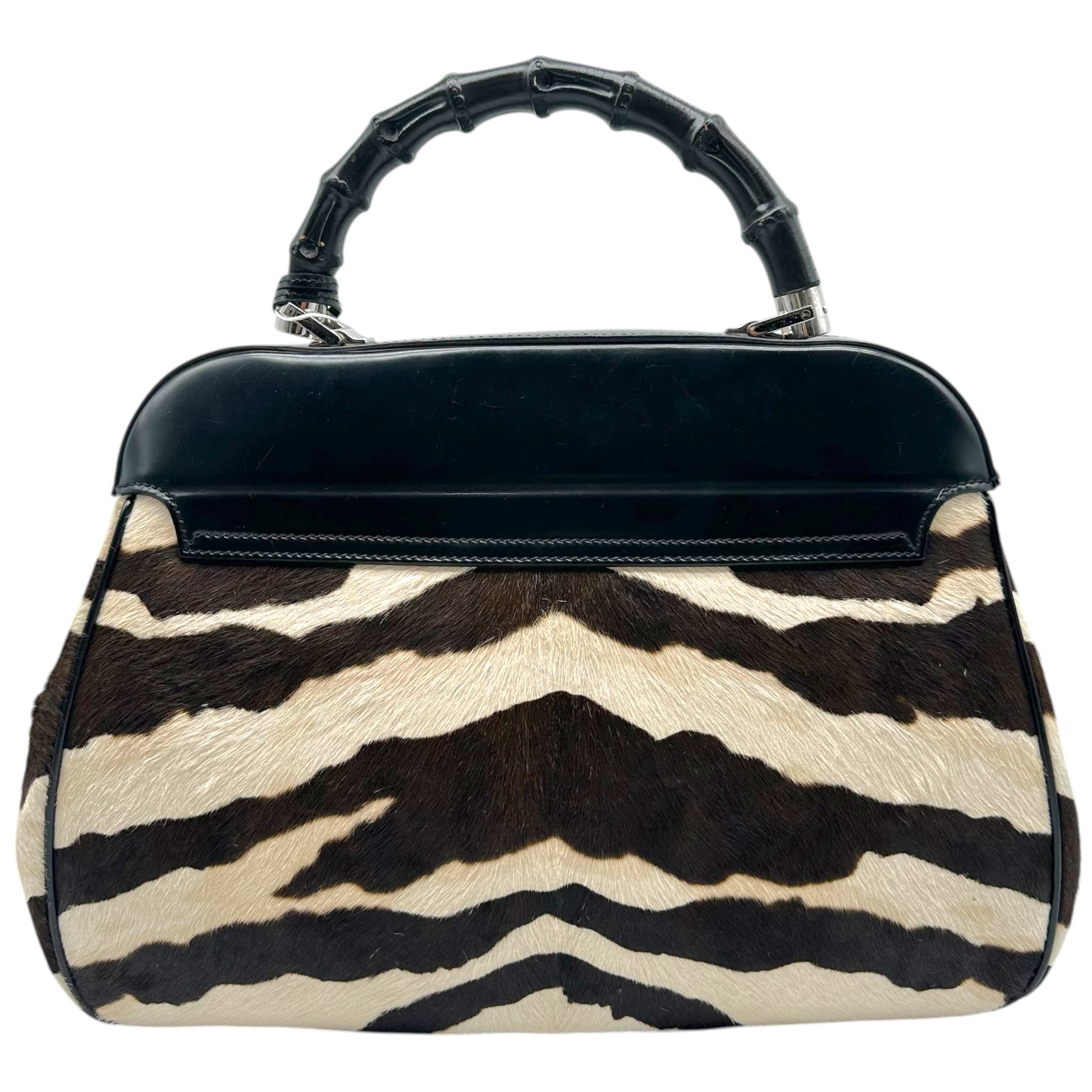Gucci Lady Lock Zebra Print Ponyhair Bamboo Handbag