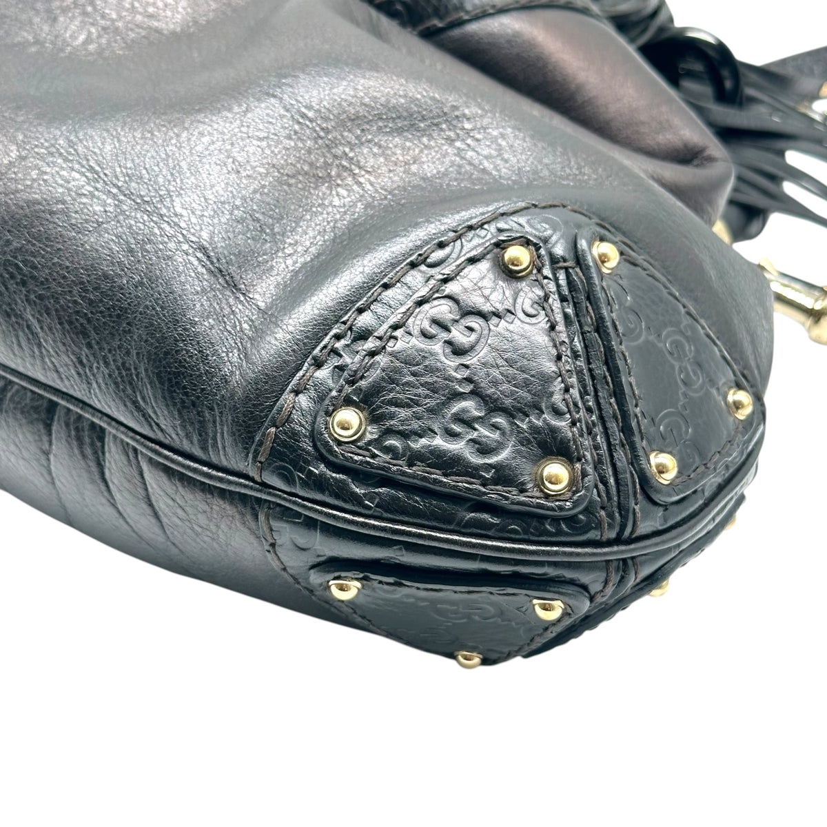 Gucci Black Leather Hobo Bag With Bamboo Fringe