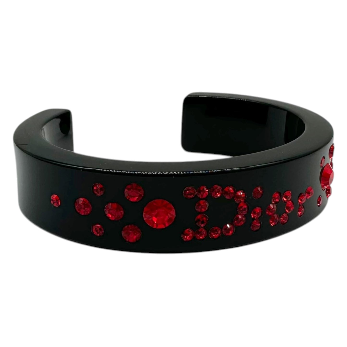 Christian Dior Red Crystal Black PVC Bangle Cuff Bracelet