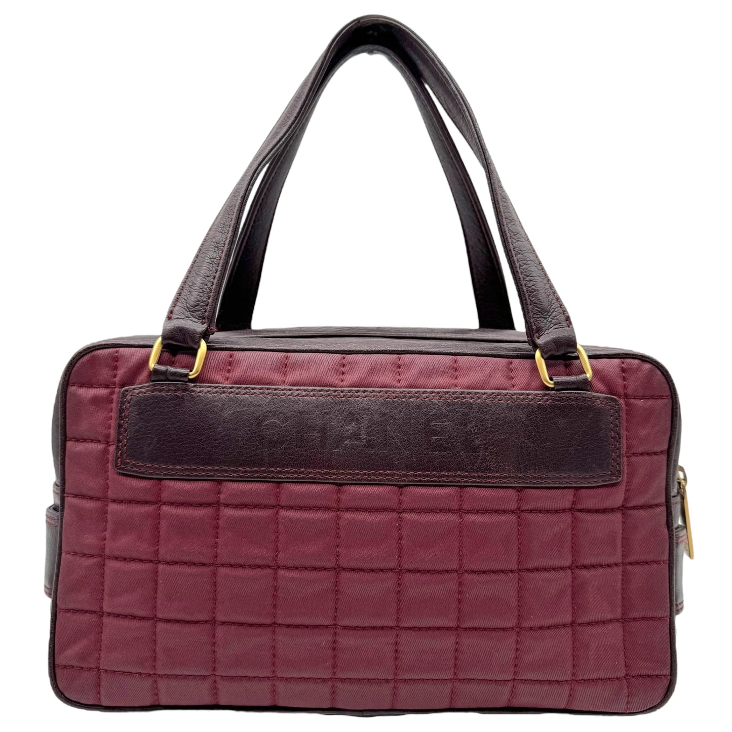 Chanel Burgundy Chocolate Bar Quilted Canvas & Leather Bowler Bag 2002-2003 - Outfit Repeater