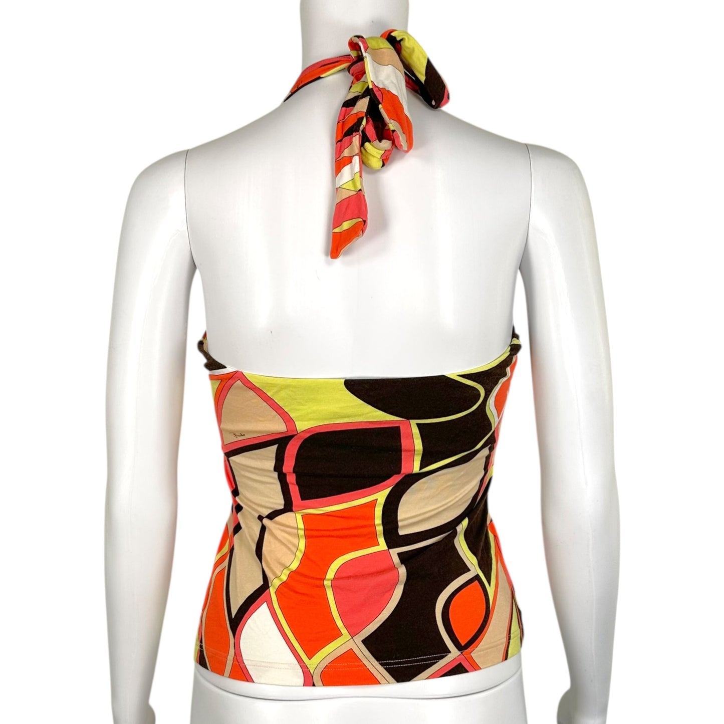 Emilio Pucci Brown & Orange Printed Halter Tank