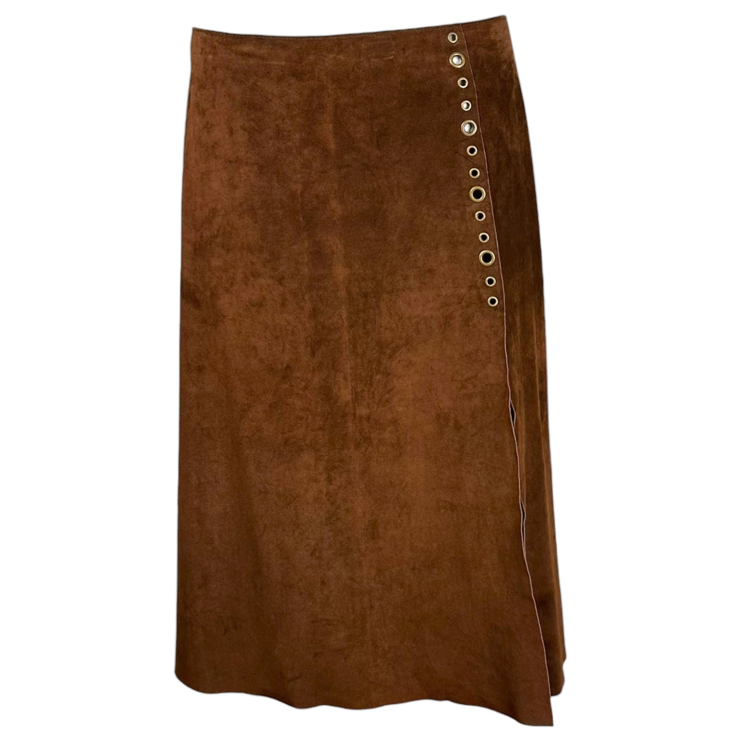 Dolce & Gabbana Brown Suede Rivet Embellished Midi Skirt