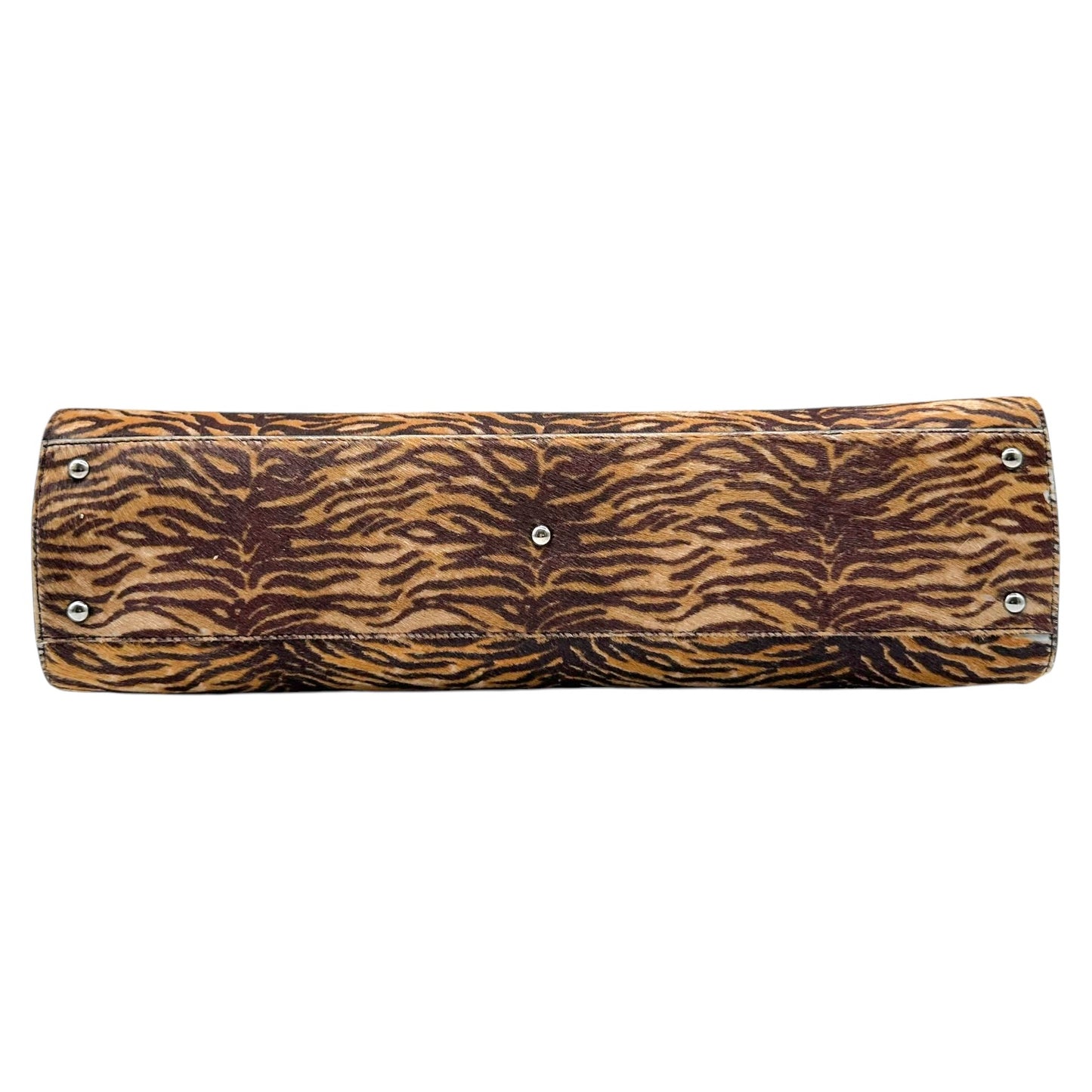Salvatore Ferragamo Brown Zebra Print Ponyahir Large Gancini Shoulder Bag
