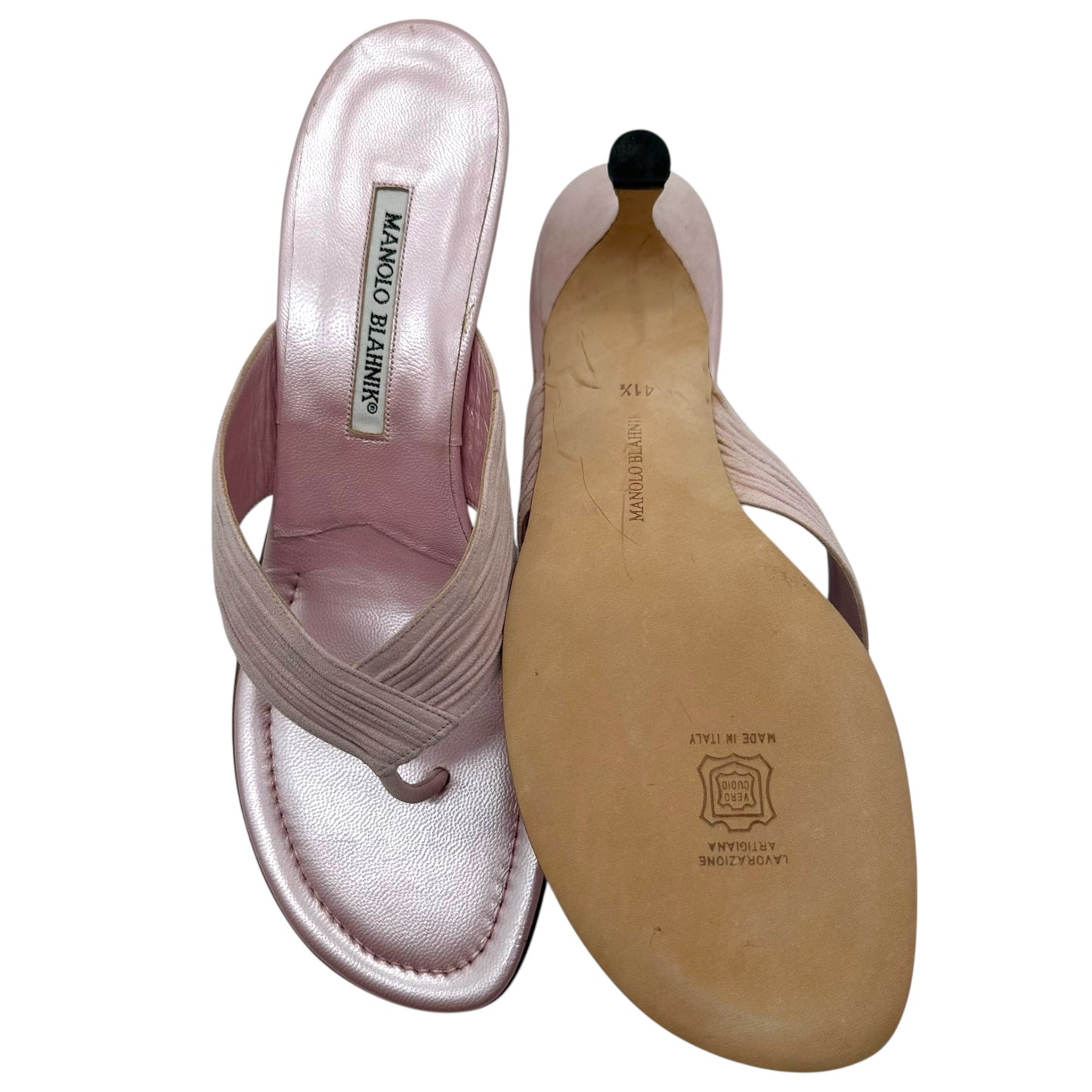 Manolo Blahnik Pink Suede Kitten Heels Flip Flops - Outfit Repeater