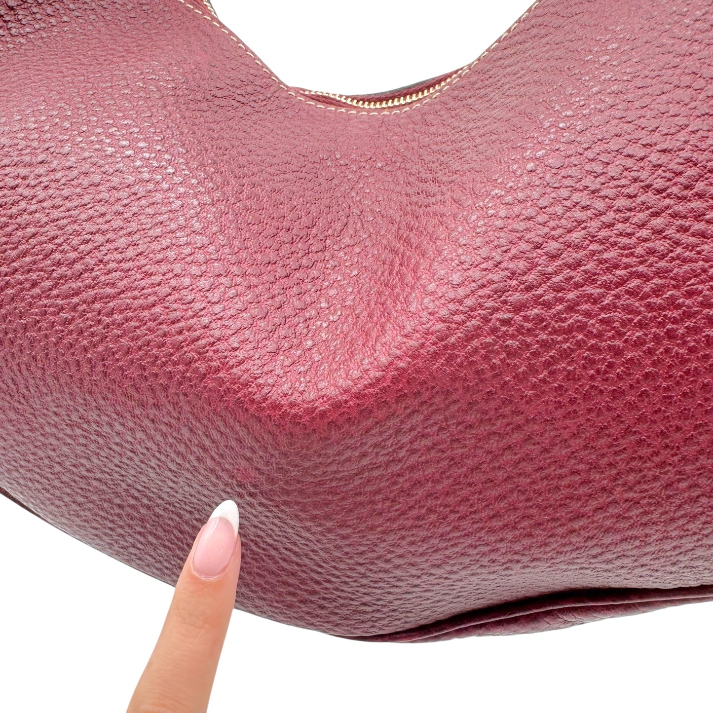 Gucci Burgundy Leather Metal Bamboo Ring Hobo Bag