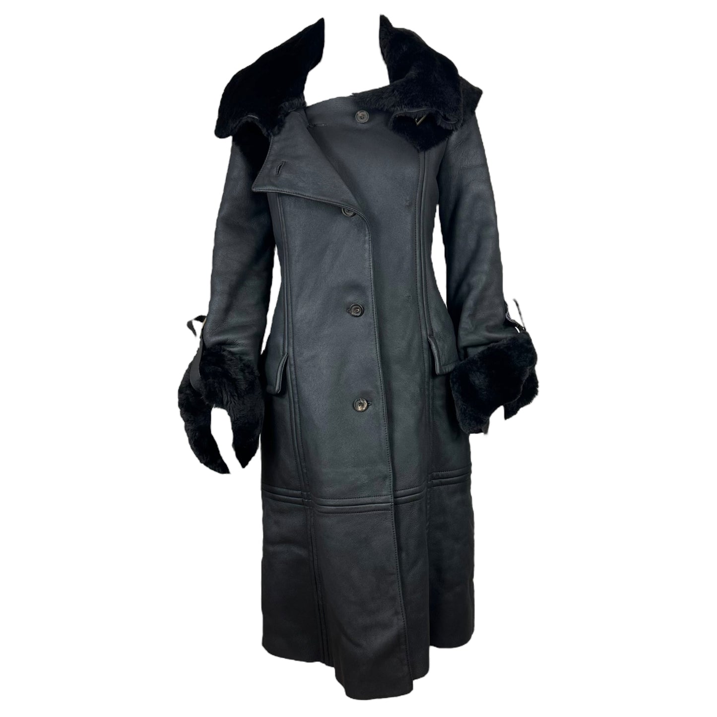 Gucci by Tom Ford F/W 2003 Black Shearling Buckle Cuff Coat