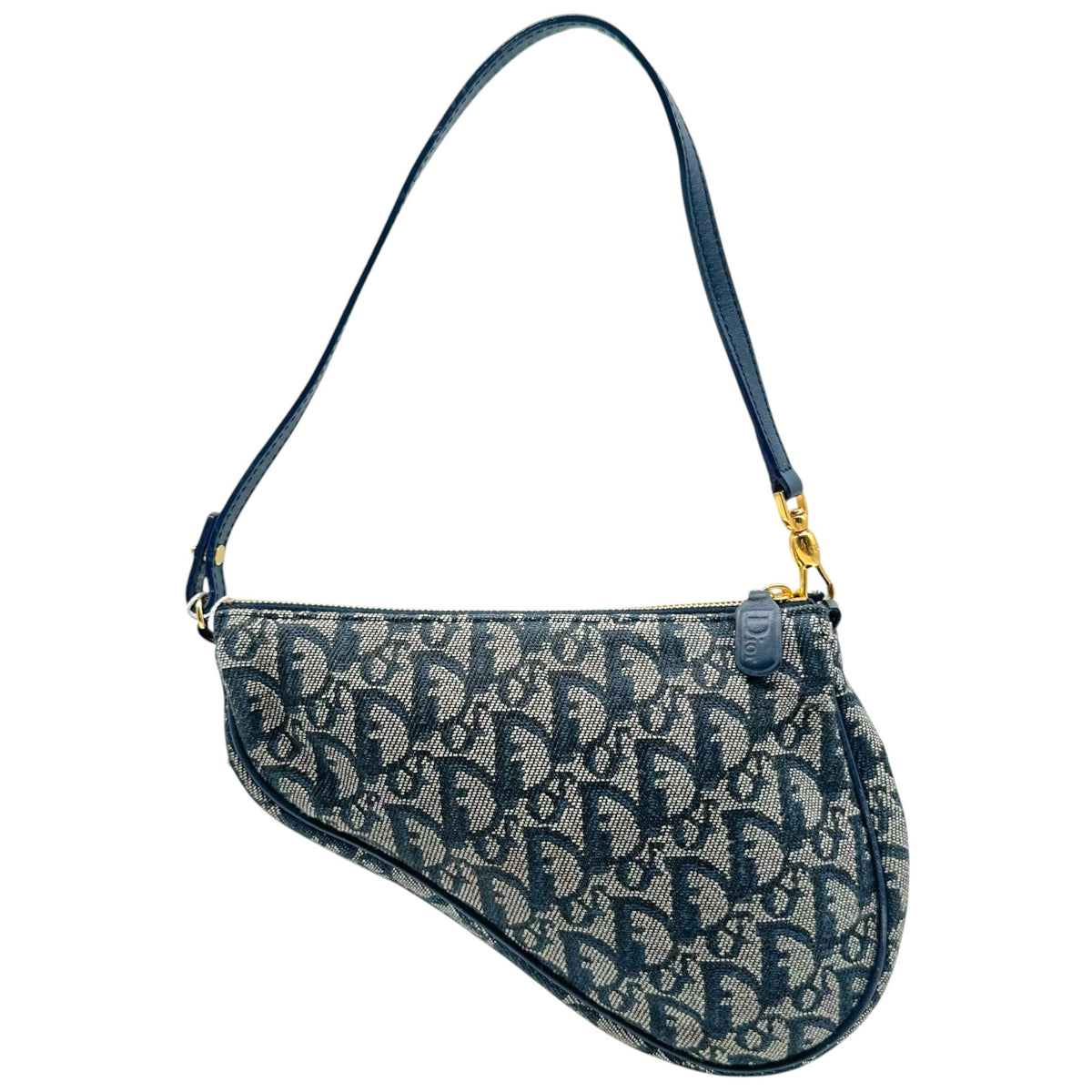 Christian Dior Mini Saddle Pochette Bag Navy Blue Trotter