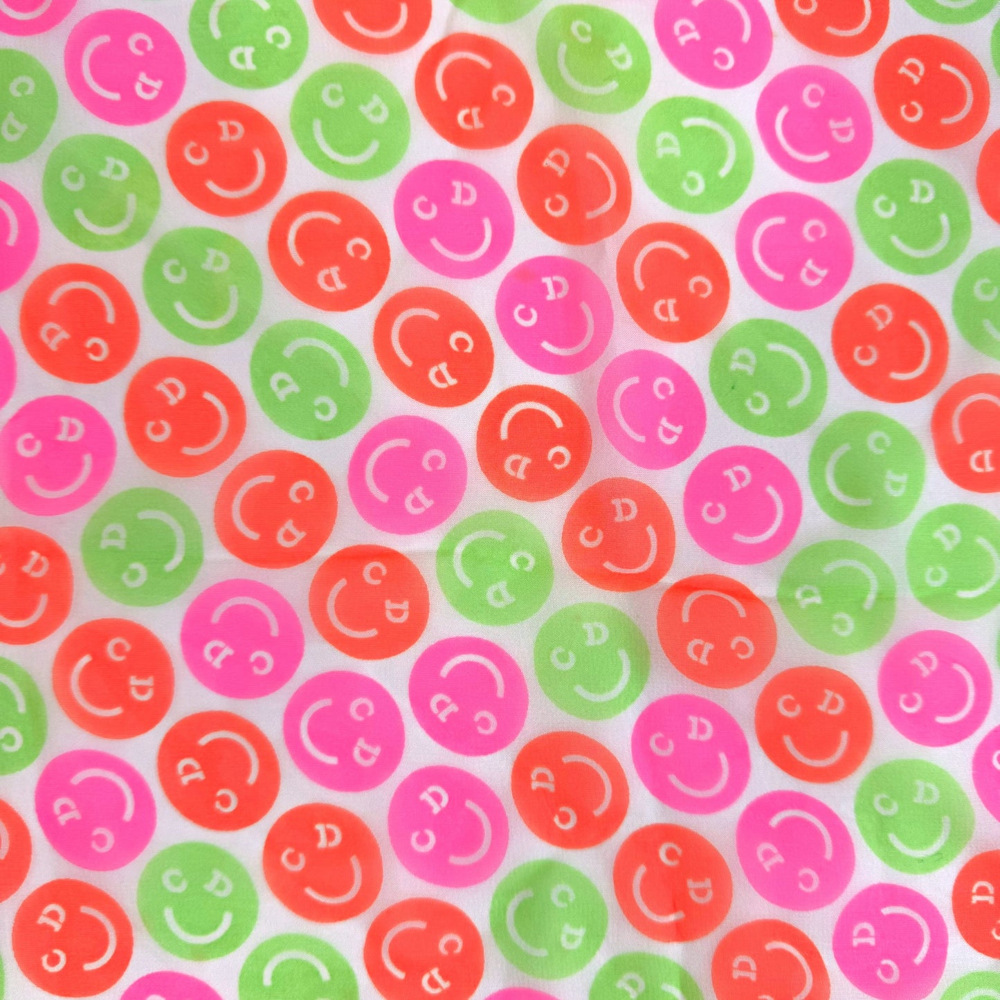 Christian Dior F/W 2001 Neon Pink & Green CD Smiley Face Sheer Silk Square Scarf