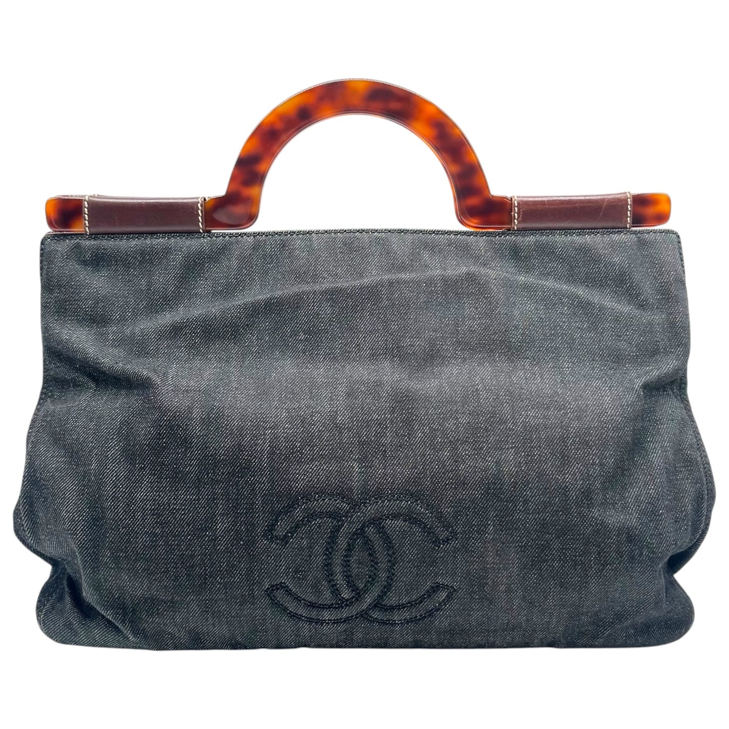 Chanel Black Denim Top Handle Handbag 1990s Vintage