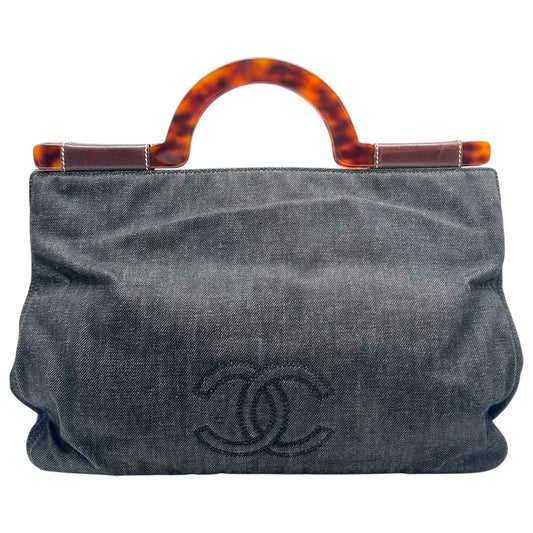 Chanel Black Denim Top Handle Handbag 1990s Vintage