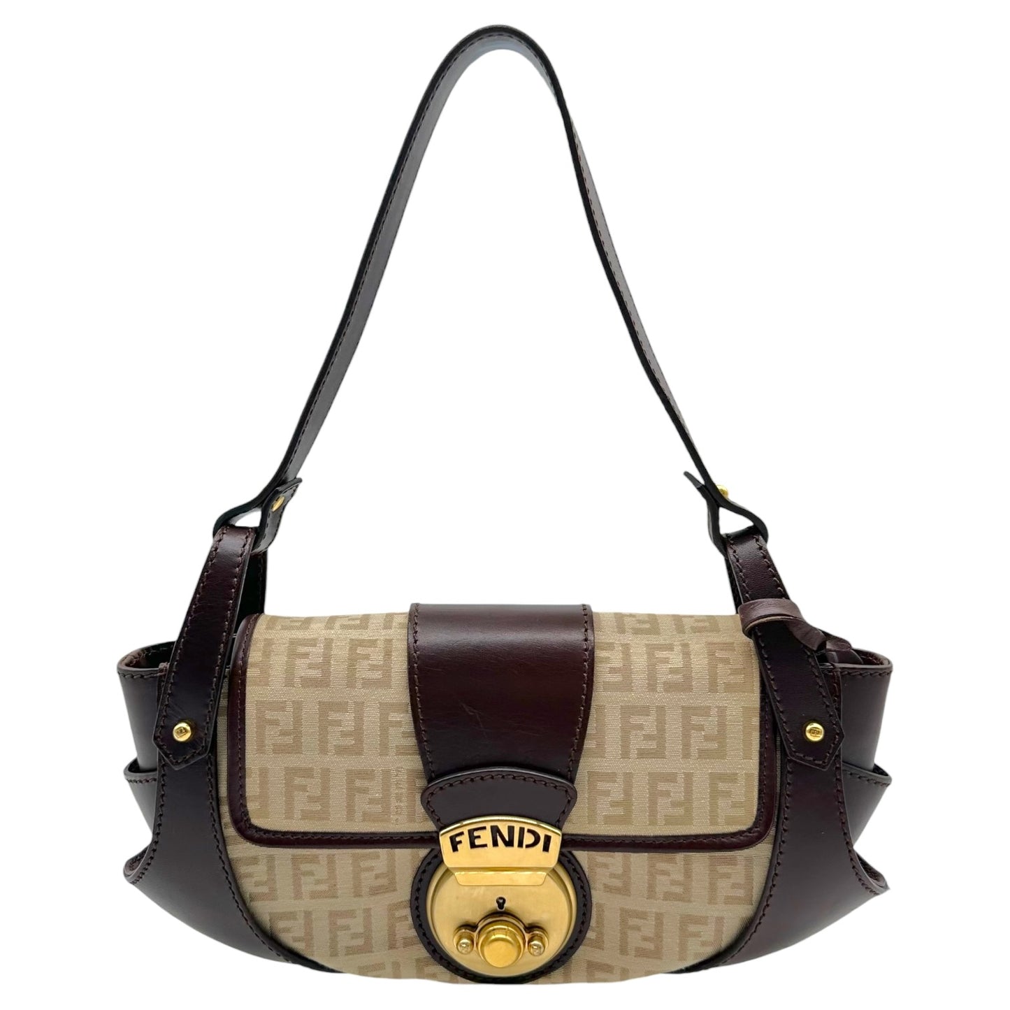 Fendi Brown & Beige Zucchino Monogram Compilation Shoulder Bag