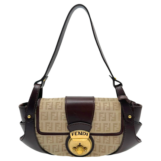 Fendi Brown & Beige Zucchino Monogram Compilation Shoulder Bag