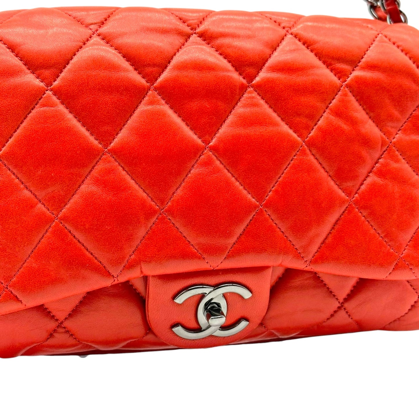 Chanel Red Matelasse Quilted Medium Accordion Flap Bag
